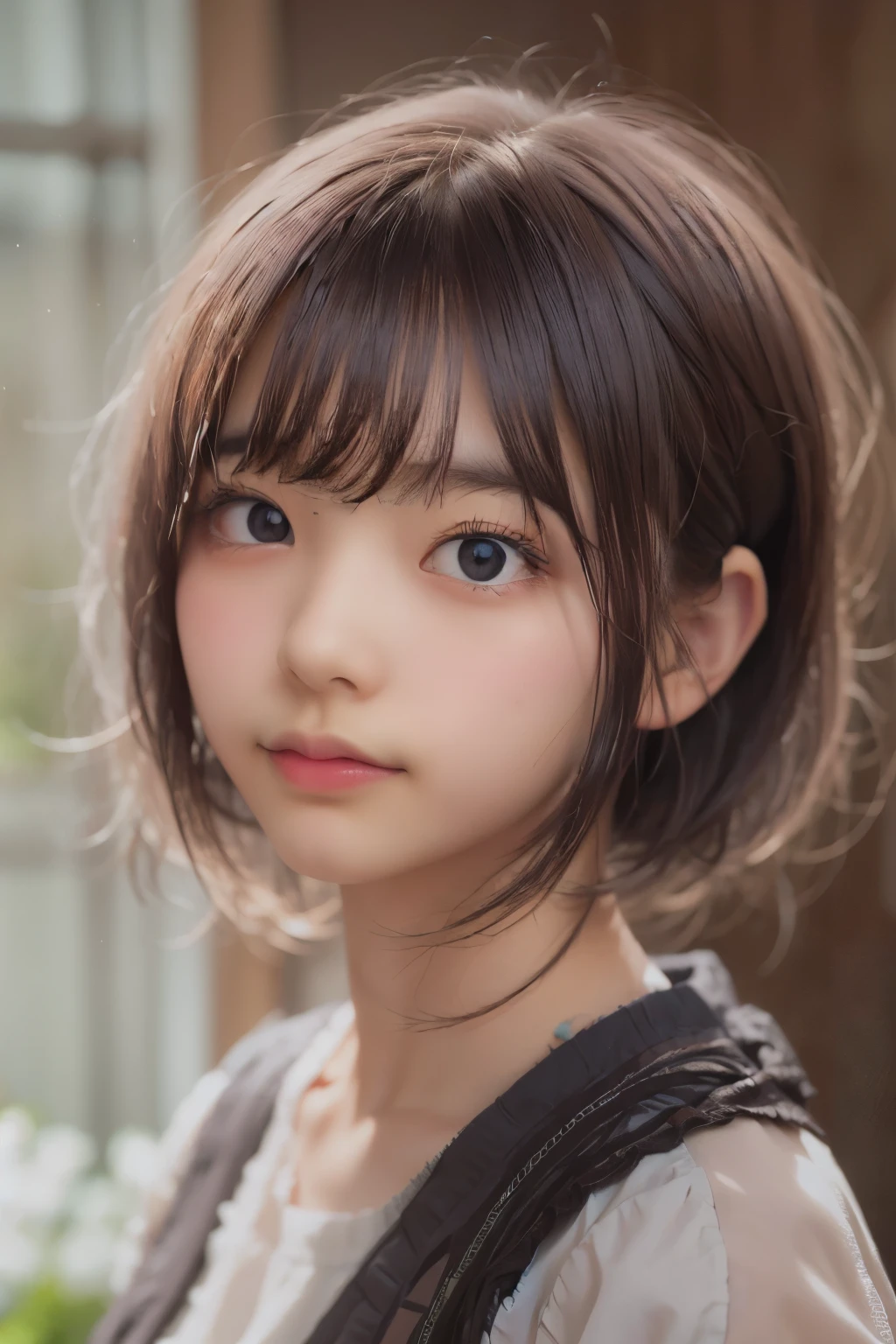 ((sfw: 1.4)), ((sfw, extra short hair, sidelocks-hair, 1 Girl)), Ultra High Resolution, (Realistic: 1.4), RAW Photo, Best Quality, (Photorealistic Stick), Focus, Soft Light, ((20 years old)), ((Japanese)), (( (young face))), (surface), (depth of field), masterpiece, (realistic), woman, bangs, ((1 girl))