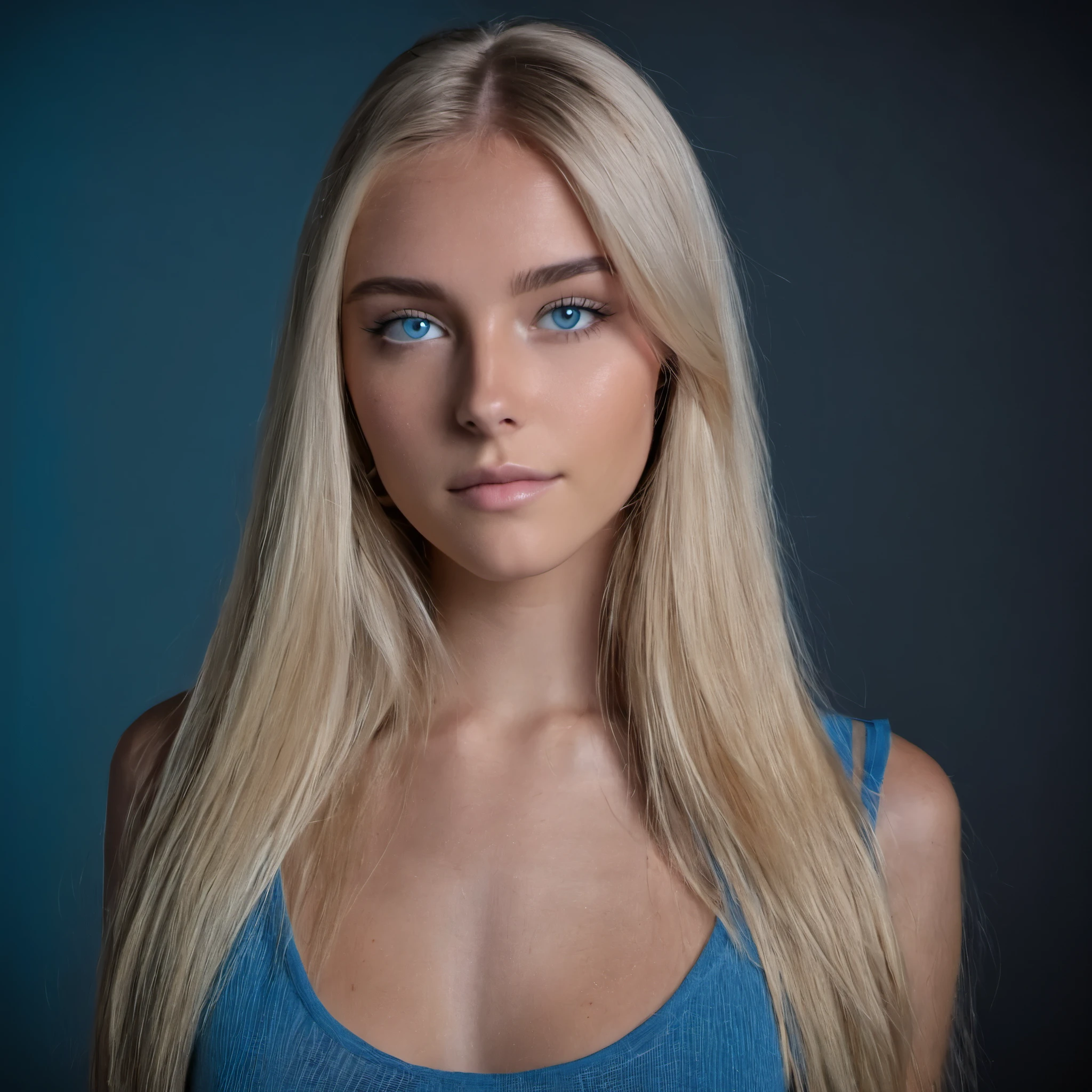 blonde cheveux blue eyes 23 year old female model,((interior lighting for a professional photo session, best quality, 8K