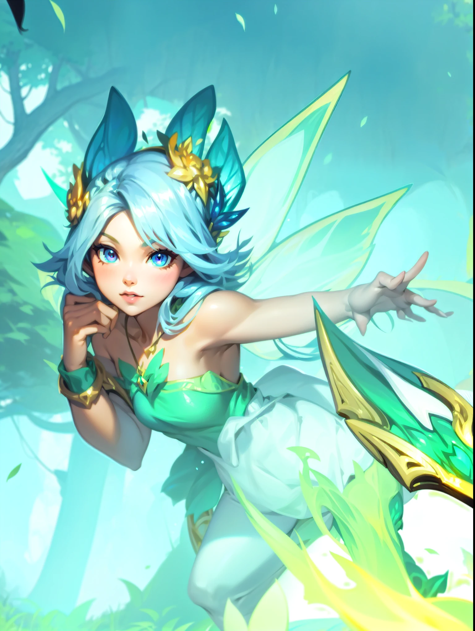 Cartoon picture of a woman and two children in the forest, tan skin, League of Legends art style, Official splash art, From League of Legends, League of Legends style art, Elf, Elfs, Style ivan talavera and artgerm, guys, fairies, fantasy art style, zanlatalia, tan skin, character splash art，golden atmosphere，Warm colors