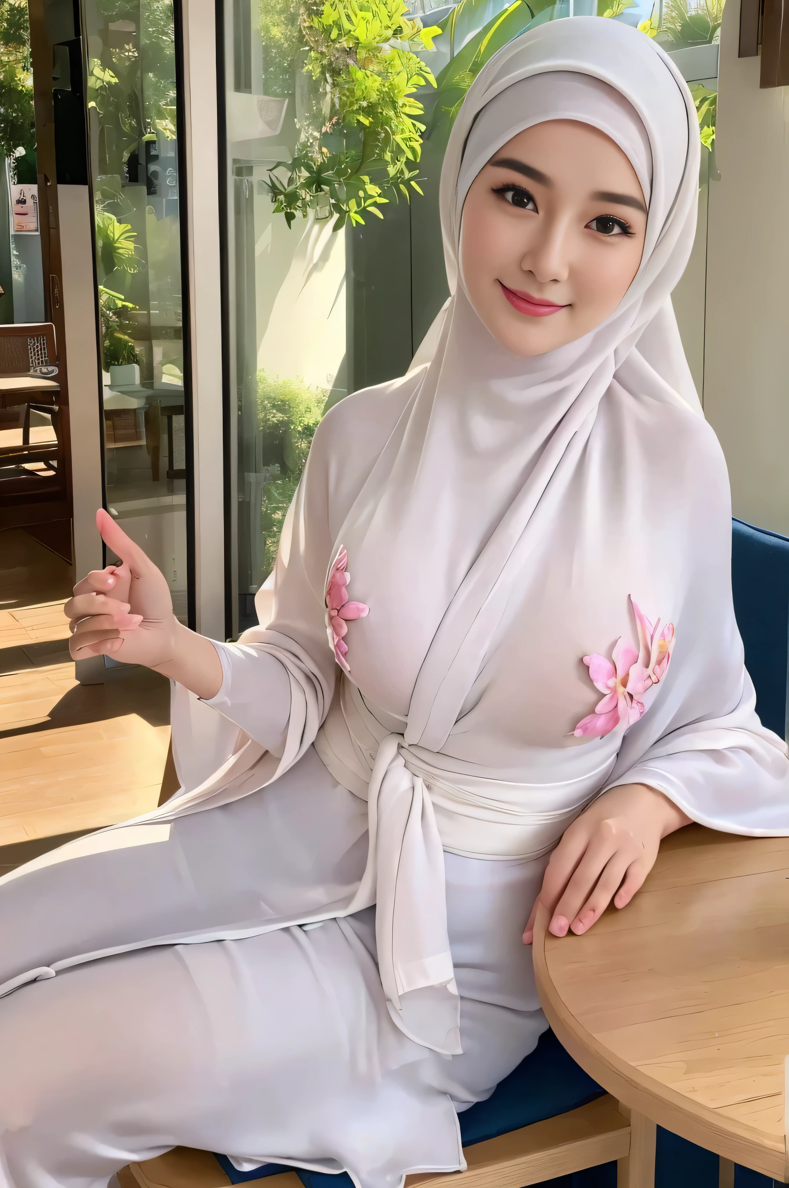 Beautifull realistic futanari woman, shemale woman, with Indonesian face like cute idol with fair skin, very big breast, georguous body with penis under skirt, and have a penis, futanari with penis, wearing a hijab soft pashmina, and skirt with erection penis, dressed with wedding dress, with a erotic facial expression and happy smile, set in a formal atmosphere. The background should depict a school, shemale, fullbody, futanari, she have a penis, cum, erection penis, big penis, black penis, cum penis