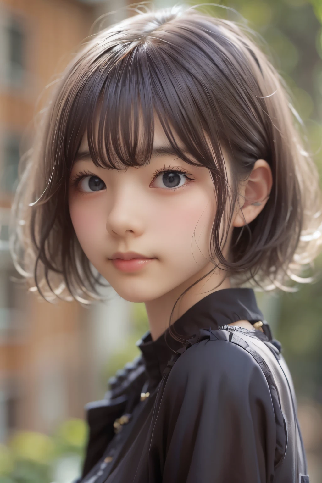 ((sfw: 1.4)), ((sfw, extra short hair, sidelocks-hair, 1 Girl)), (Japanese)), (Blouse), (((Front, Young Face))), (Depth of Field), Ultra High Resolution, (Realistic: 1.4), RAW Photo, Upper Body