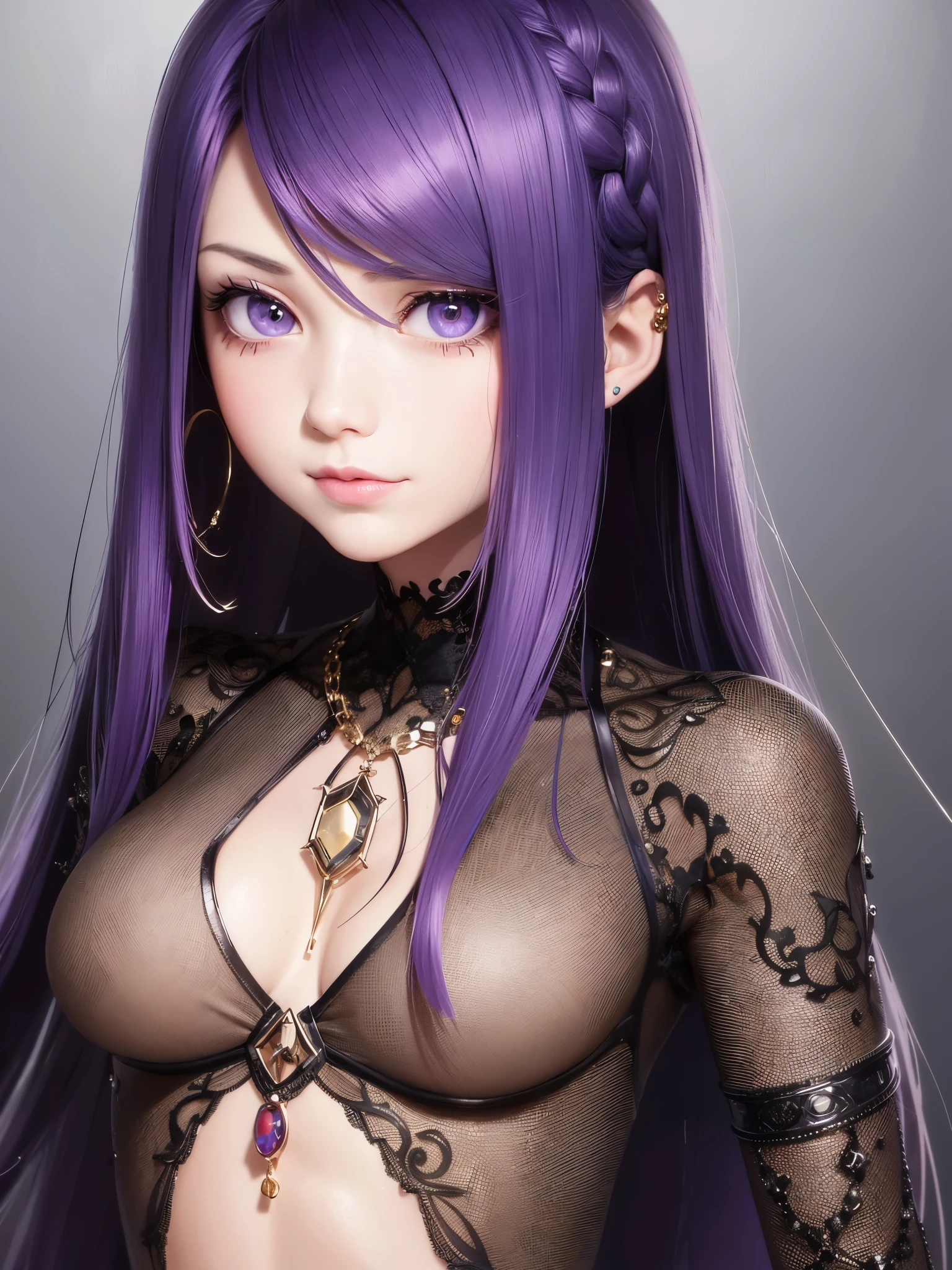 (tmasterpiece,Sideslit,Beautiful eyes:1.2),(tmasterpiece*sportrait),sportrait,busts,(busts),Lifelike,Anatomical correct,3D face,luscious skin,(Solo),Hair with pick-dye,Gradient hair,(closeup of face),Lovely face,(Fire opal-like purple eyes),Hanging eye corners,((highdetailskin,Visible pores)),(Perfect body),beuaty girl,little breast,((French clothing)),(neck rings),very short gloves,(chain),(Laser material clothing:1.2)