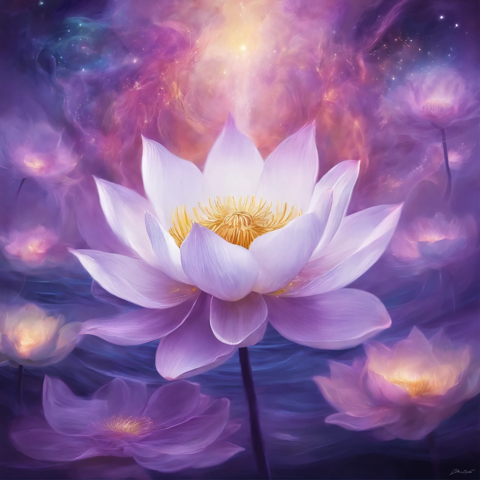 white lotus, artistic conception, Light purple,Bright colors,shrouded in mist,Light shines directly from above,card,tarot cards