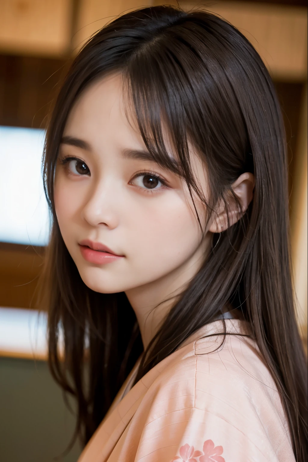 Random pose、top quality、ultra high resolution、(Realism:1.5)、1 girl、Gorgeous kimono、(brown hair:1.2)、Classroom、looking at the audience、close up、Whole BodyEsbian、nasty eyes
