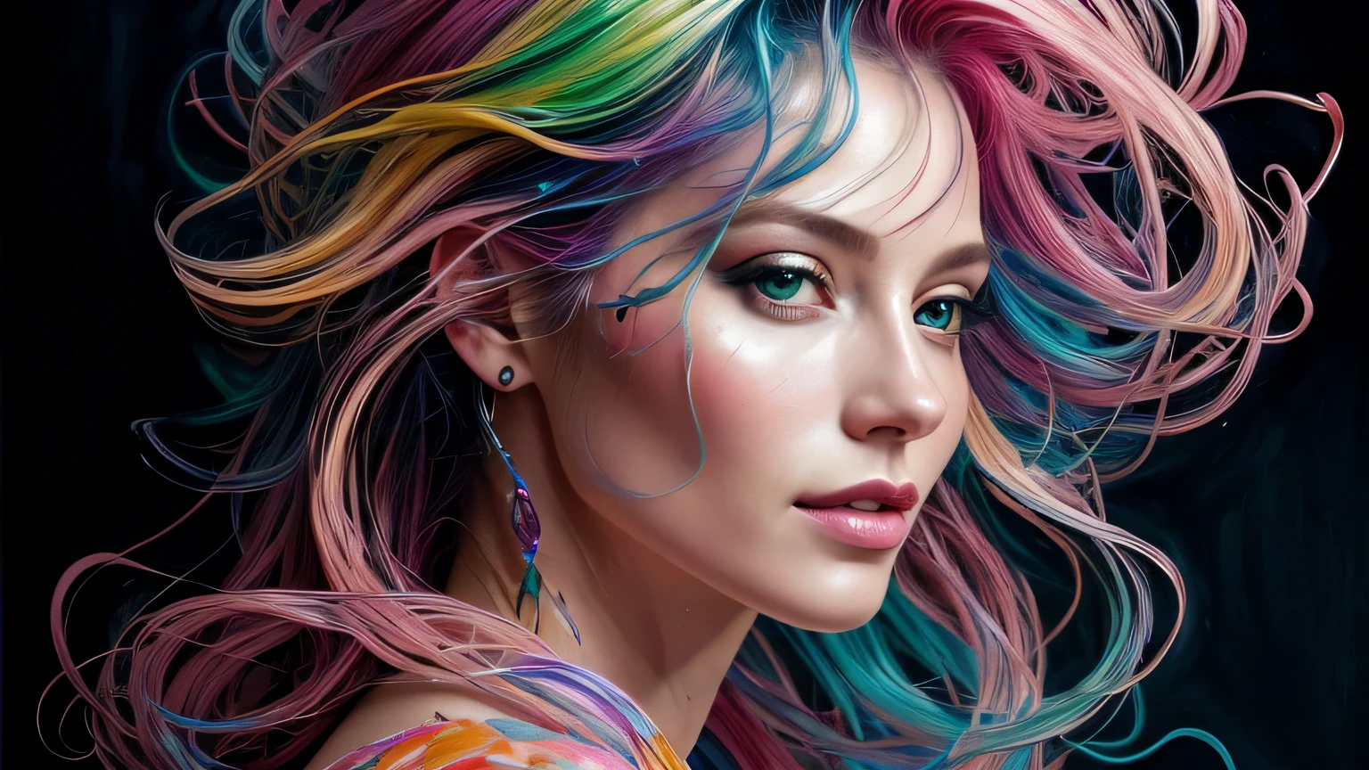 Mulher bonita e colorida: mulher de 35 anos, Messy hair, oil painting, beautiful and rosto perfeito with soft skin, rosto perfeito, cores verdes rosa, Clear and violet magnet additions, light red additions, Doutor, wearing lab coat or Doutor suit holding newborn baby in lap intricate details splash screen 8k resolution masterwork cute face photorealistic digital painting artstation smooth flowing black ink: Photorealistic masterpiece in 8k resolution: fluido de pintura em guache intrinsecamente detalhado: by John Baptist Mongue: caligrafia: acrylic: Arte em aquarela, fotografia profissional, natural lighting, volumetric lighting maximalist photo illustration: por Marton Bobzert: , complex, elegante, expansivo, Fantastic