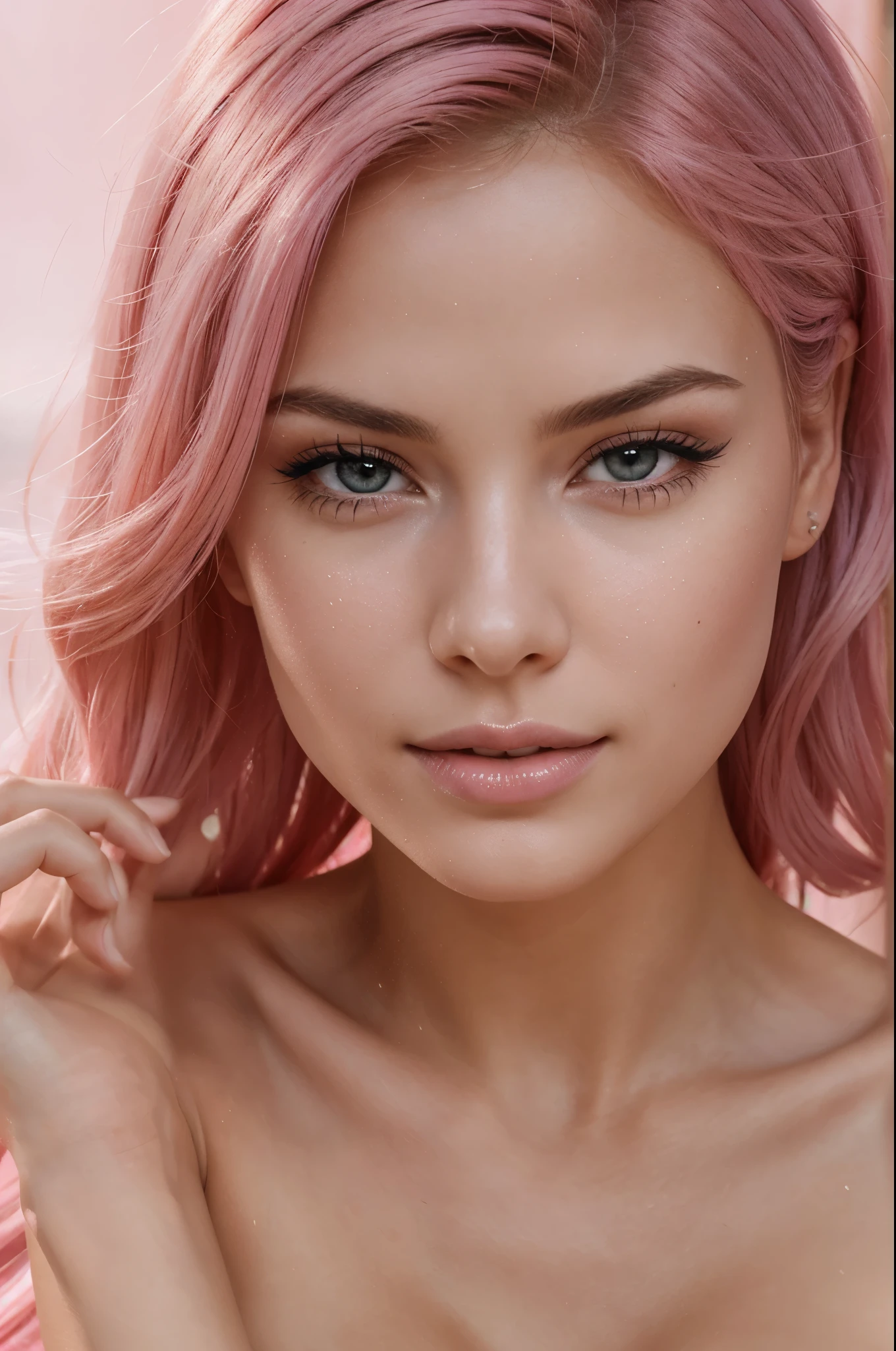 Breathtaking cinematic photo of a sexy nude 23 year old girl with pink hair , sitting down with legs spread wide open cheerful expression, closed mouth, beautiful lips, intricate details, shallow depth of field, highly detailed, high budget, epic Hollywood film, gorgeous, masterpiece, award-winning, professional, highly detailed, detailed skin texture, (blush: 0.5), (goosebumps: 0.5). (the most beautiful woman in the world) (pink hair), cute face, very beautiful, perfect face, slender body (slender), (white skin) Beautiful body, western face, pink lips, full body, western beauty, thin nose, beautiful, perfect, ((best quality)), ((ultra resolution)), ((photorealistic: 1.4)), (intricate details), perfect face, makeup: 1.5 , clear face, facial details. front view