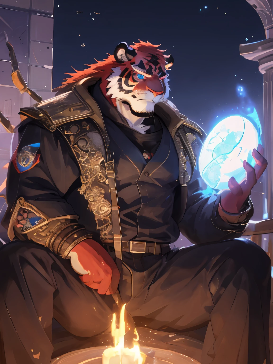 human nature,(cinnabar:1.2),Tail,((whole body,blue eyes, black body, White fluffy, , 虎Tail )),(((tiger orc))),muscular, (喇叭s through hat)
Detailed hands, sharp teeth, No, nipple, shorts,
whole body, deTailed eye,
(author:ghost of emptiness,by raccoon21,masterpiece,high quality),