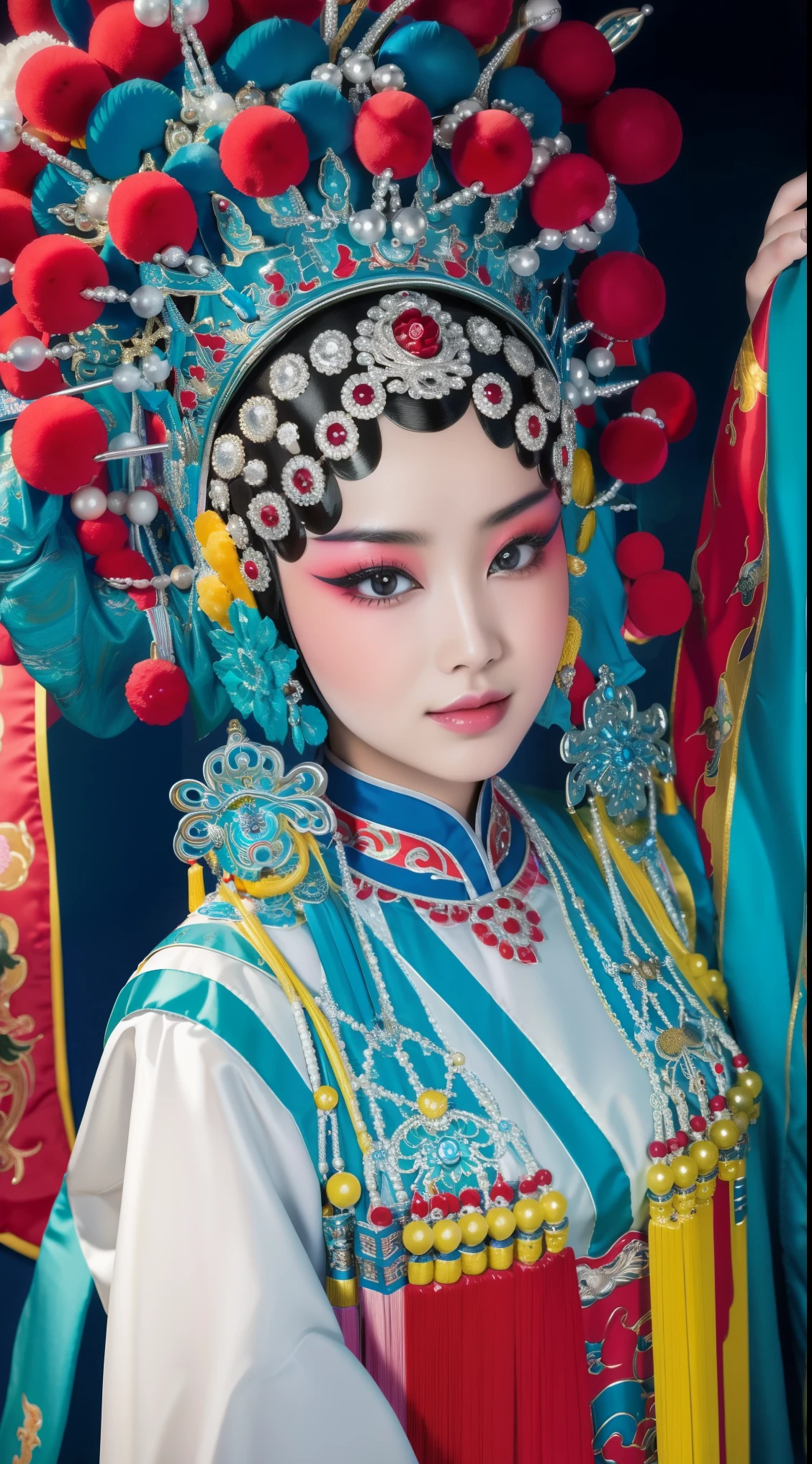 Masterpiece, Best quality, Masterpiece, Best quality, 1girll, beijing opera,tchibi，（tmasterpiece，top Quority，best qualtiy，offcial art，Beauty and aesthetics：1.2），（1girll：1.3），The is very detailed，（s fractal art：1.1），Most detailed，（ zentangle:1.2), full bodyesbian, (abstract backgrounds:1.3), (Shiny skin), (many color:1.4),