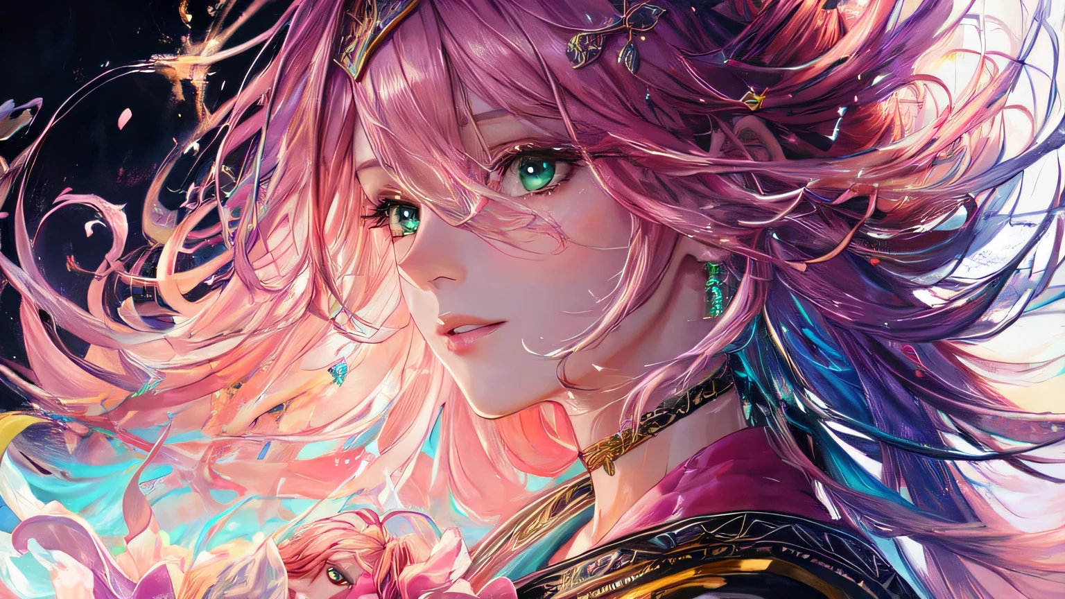 Mulher bonita e colorida: mulher de 35 anos, Messy hair, oil painting, beautiful and rosto perfeito with soft skin, rosto perfeito, cores verdes rosa, Clear and violet magnet additions, light red additions, Doutor, wearing lab coat or Doutor suit holding newborn baby in lap intricate details splash screen 8k resolution masterwork cute face photorealistic digital painting artstation smooth flowing black ink: Photorealistic masterpiece in 8k resolution: fluido de pintura em guache intrinsecamente detalhado: by John Baptist Mongue: caligrafia: acrylic: Arte em aquarela, fotografia profissional, natural lighting, volumetric lighting maximalist photo illustration: por Marton Bobzert: , complex, elegante, expansivo, Fantastic