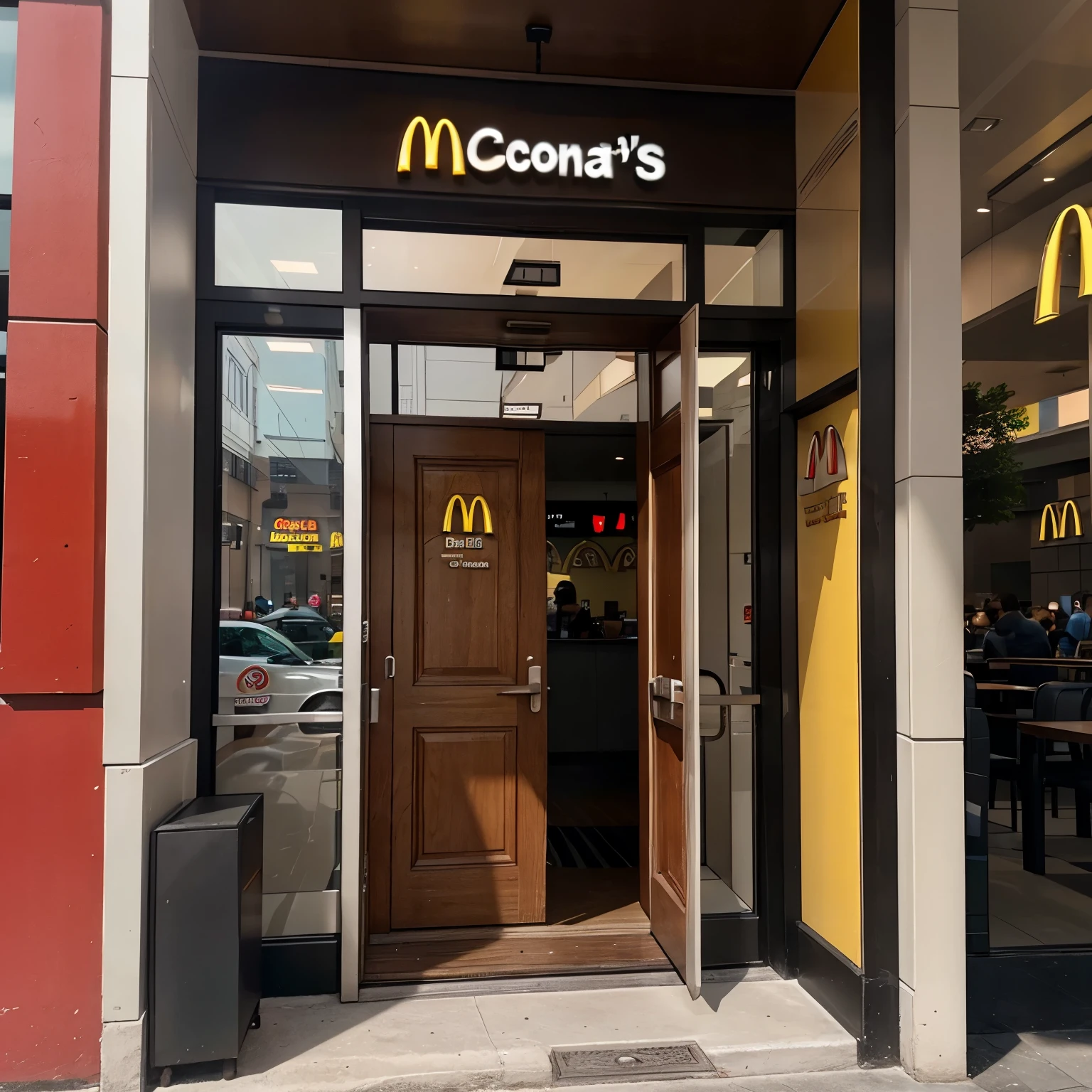 A is going to open the door of a McDonald's restaurant.