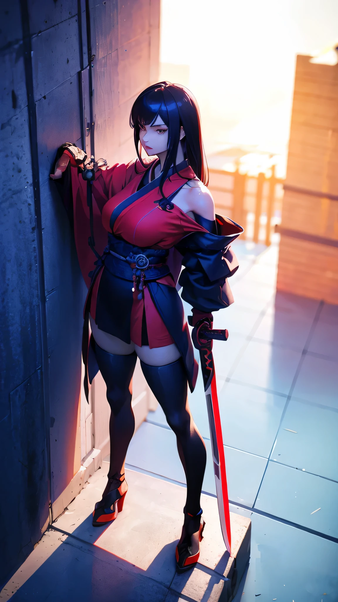 a woman kneeling down with a sword in her hand,very beautiful cyberpunk samurai,she is holding a katana sword,unsheathing her katana,she is holding a sword,ornate korean polearm behind her, realistic anime 3D style, cgsociety 9,2.5D cgi anime fantasy artwork, 3 d anime realistic.pose beautiful.redAssassin.Standing and sitting with his hands on his knees, Carry the sword on your shoulder.(Stand with your arms crossed over your chest, your back against the wall).hair white.
