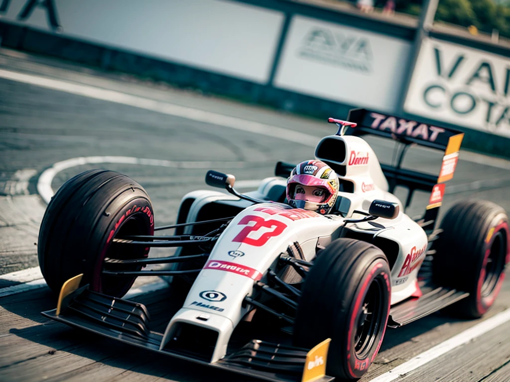 racing car, female driver run to get in the car, Start of circuit F1 race