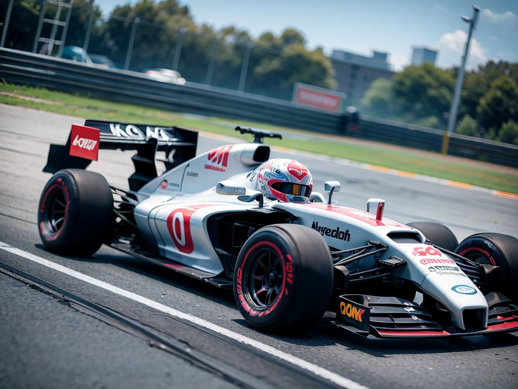 racing car, female driver run to get in the car, Start of circuit F1 race