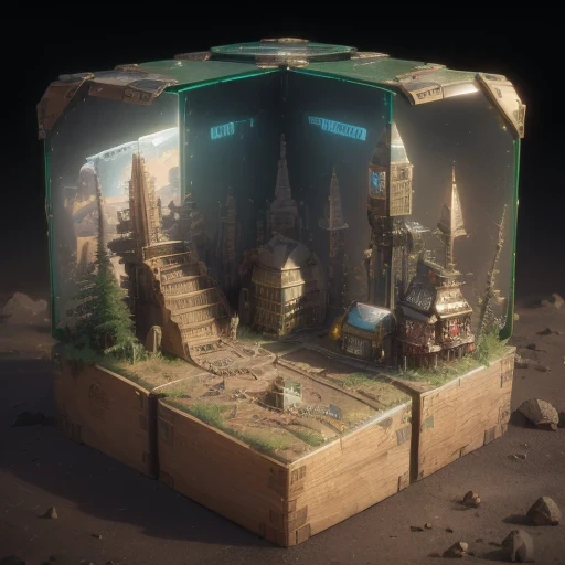 6598年Mars realistic model, (Bifurcation, original photo, best quality, masterpiece:1.4),Steampunk Cyberpunk 6820 City,(CyberpunkMars light:1.3), Mars (related to land),(in a small nature box:1.3),Isometric, small nature, landscape on foundation,landscape,