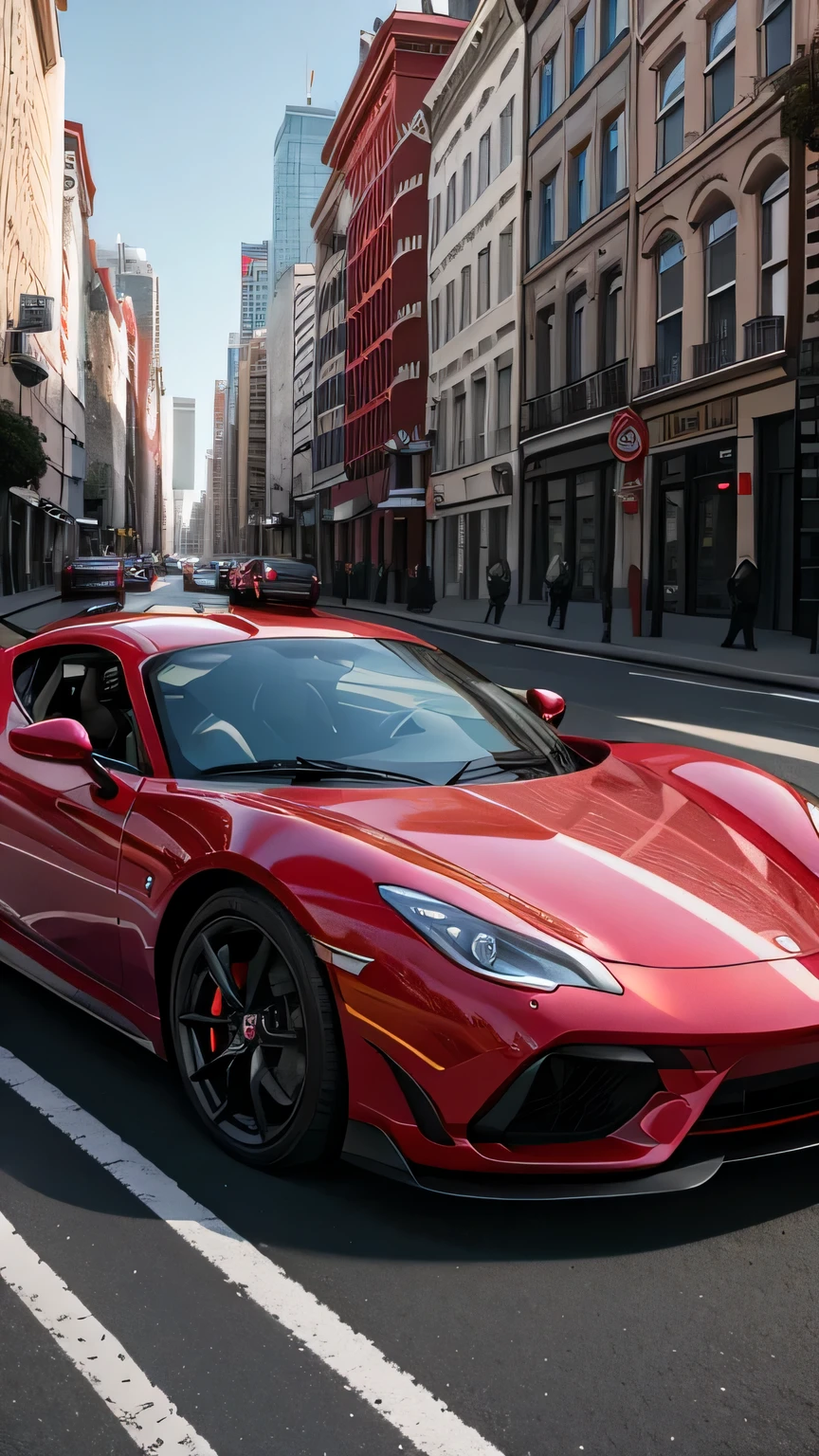 arafed red sports car driving down a city street, red car, 🚿🗝📝, sportscar, high quality picture, sports car, car photography, sportcar, 4 k post, 4k post, super car, pexels contest winner, vehicle photography, auto photography, 4k. high quality, by Adam Marczyński