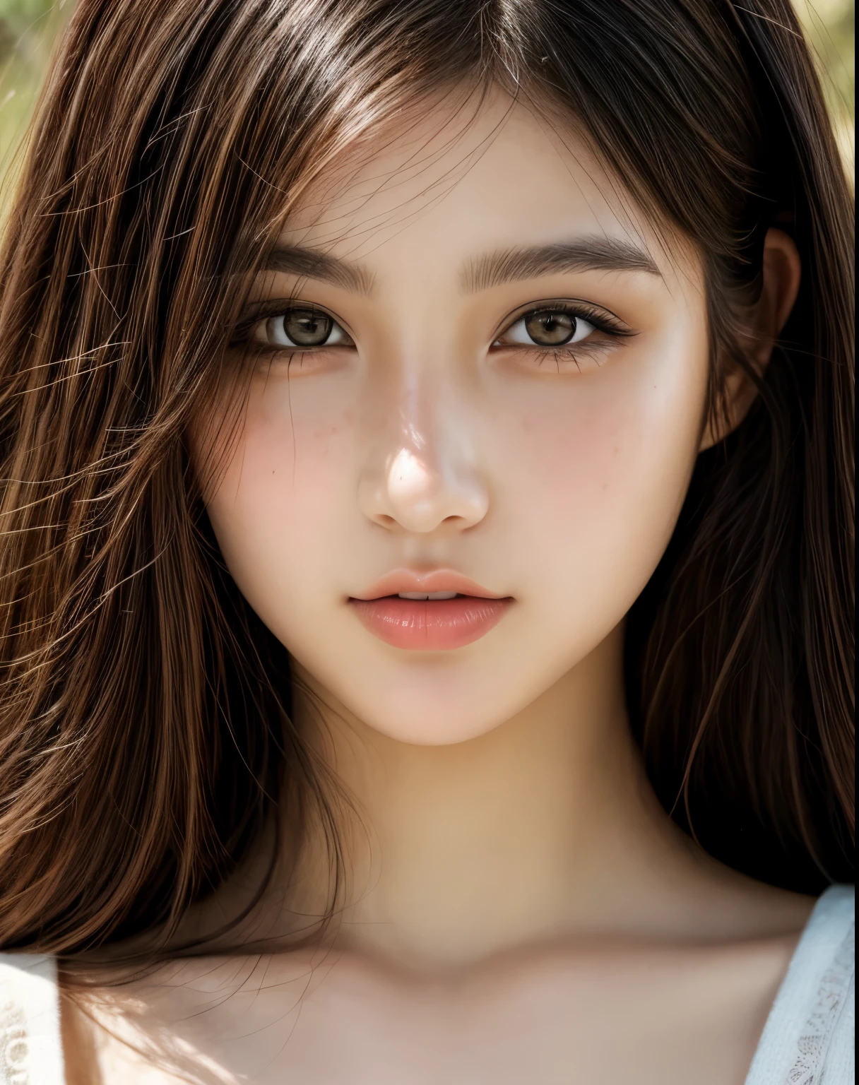 A beautiful girl with long hair in a close-up view. The image is a detailed portrait that showcases the girl's stunning features. Her long flowing hair and captivating eyes are the focal points of the composition. The close-up perspective allows the viewer to appreciate the intricate details of her face, from the curve of her lips to the freckles on her cheeks. The soft lighting enhances her natural beauty, creating a mesmerizing and captivating image. The overall tone is warm and inviting, inviting viewers to admire the girl's radiant beauty up close.
