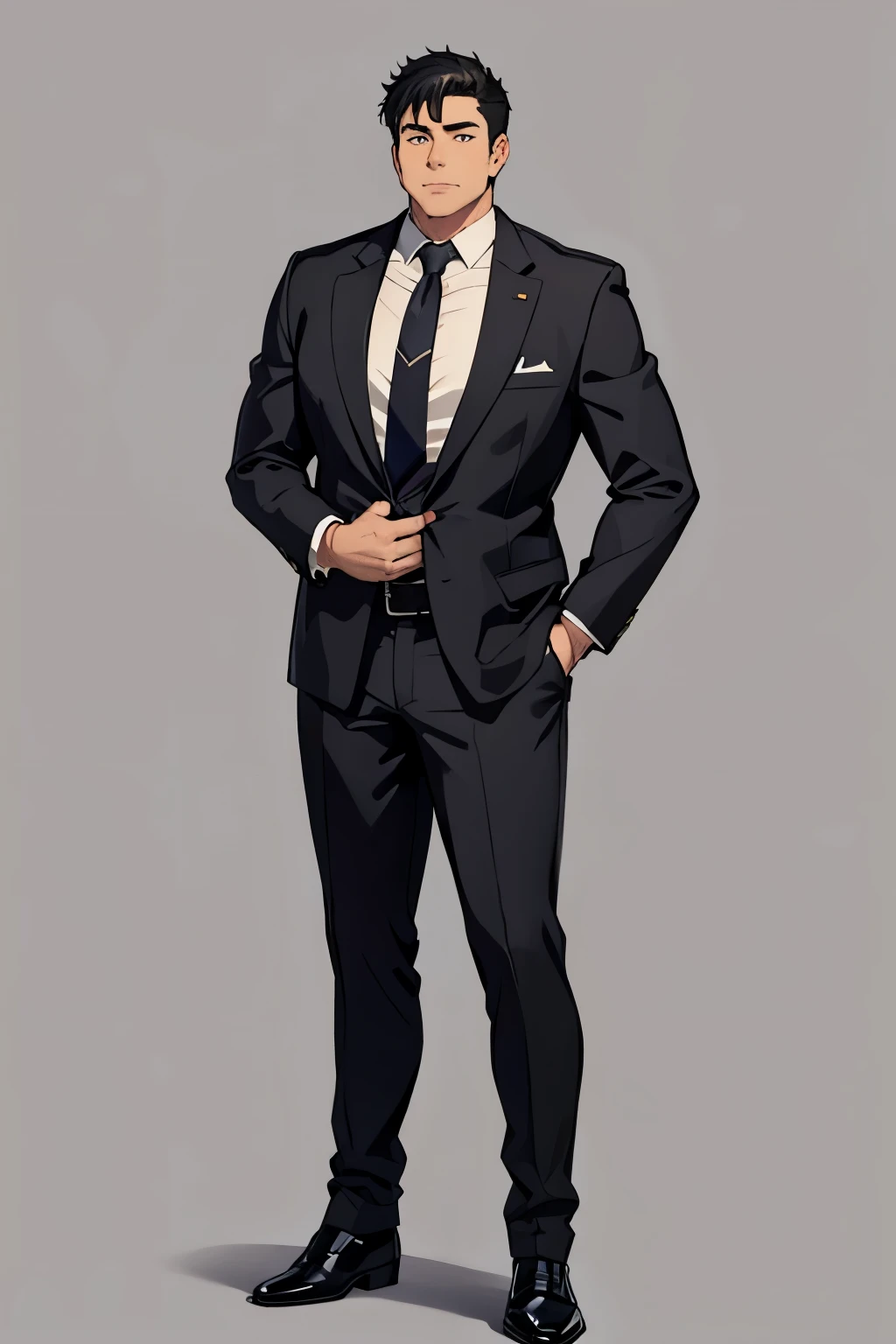 male,Suit,fat,stand,black hair,leather shoes,blank background