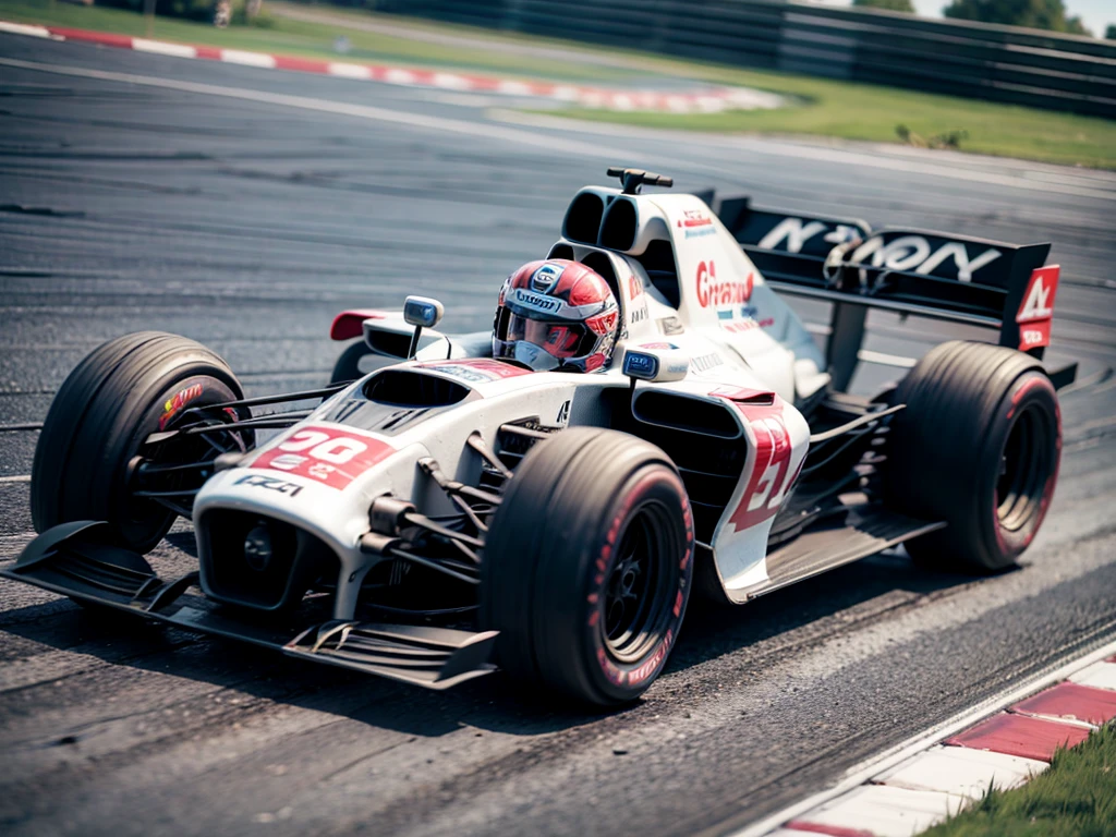 racing car, female driver run to get in the car, Start of circuit F1 race