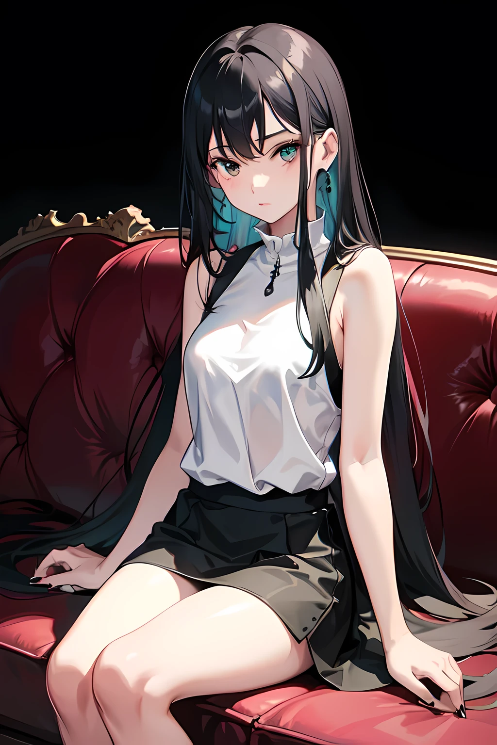 ((mastepiece)), ((Best Quality)), (Ultra-detailed), ((Extremely detailed)), 4K, (8K), Best Quality, Shinomiya Kaguya, smile, black hair, red eyes, rabo de cavalo dobrado, fita de cabelo, roupas elegantes, Red ribbon, medium breasts, ((parte superior do corpo)), Anime style, Full body, 1girl , Beautiful black hair, black eyes