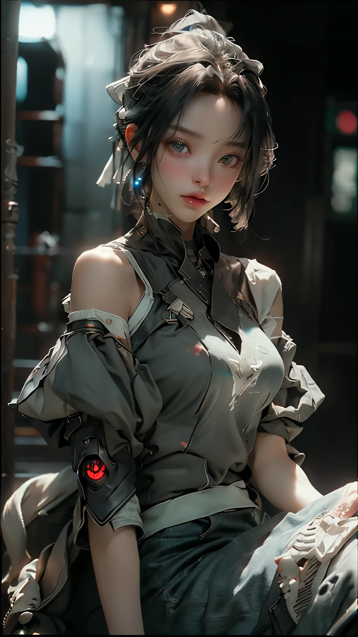 ((Best quality)), ((masterpiece)), (detailed:1.4), 3D, an image of a beautiful cyberpunk female,HDR (High Dynamic Range),Ray Tracing,NVIDIA RTX,Super-Resolution,Unreal 5,Subsurface scattering,PBR Texturing,Post-processing,Anisotropic Filtering,Depth-of-field,Maximum clarity and sharpness,Multi-layered textures,Albedo and Specular maps,Surface shading,Accurate simulation of light-material interaction,Perfect proportions,Octane Render,Two-tone lighting,Wide aperture,Low ISO,White balance,Rule of thirds,8K RAW,
