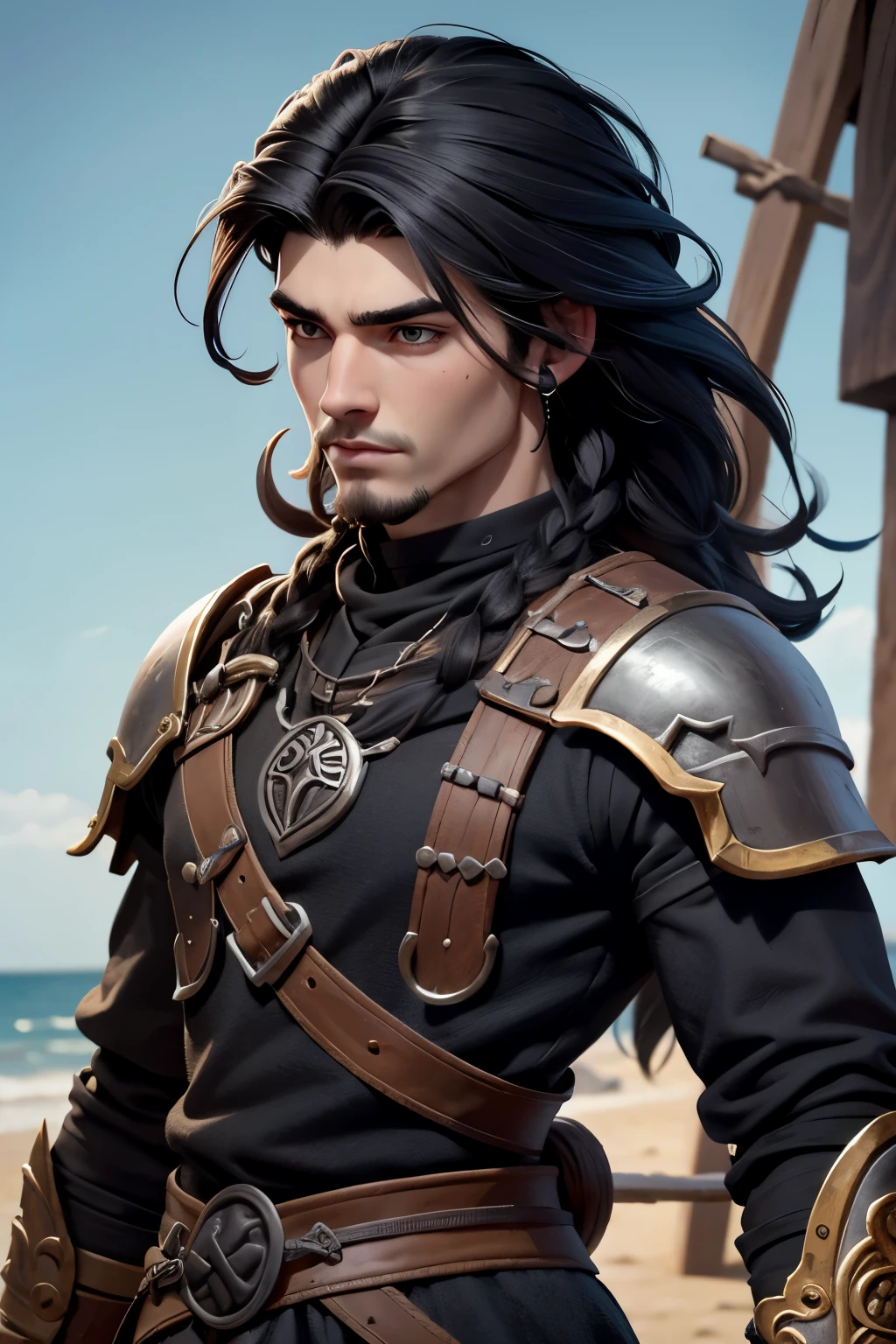 Joven, vikingo, cultura vikinga, cabello negro, pelos negros, con arcos en las manos, adiestramiento, medieval, pelo corto con flequillo color negro, machista, male, joven.