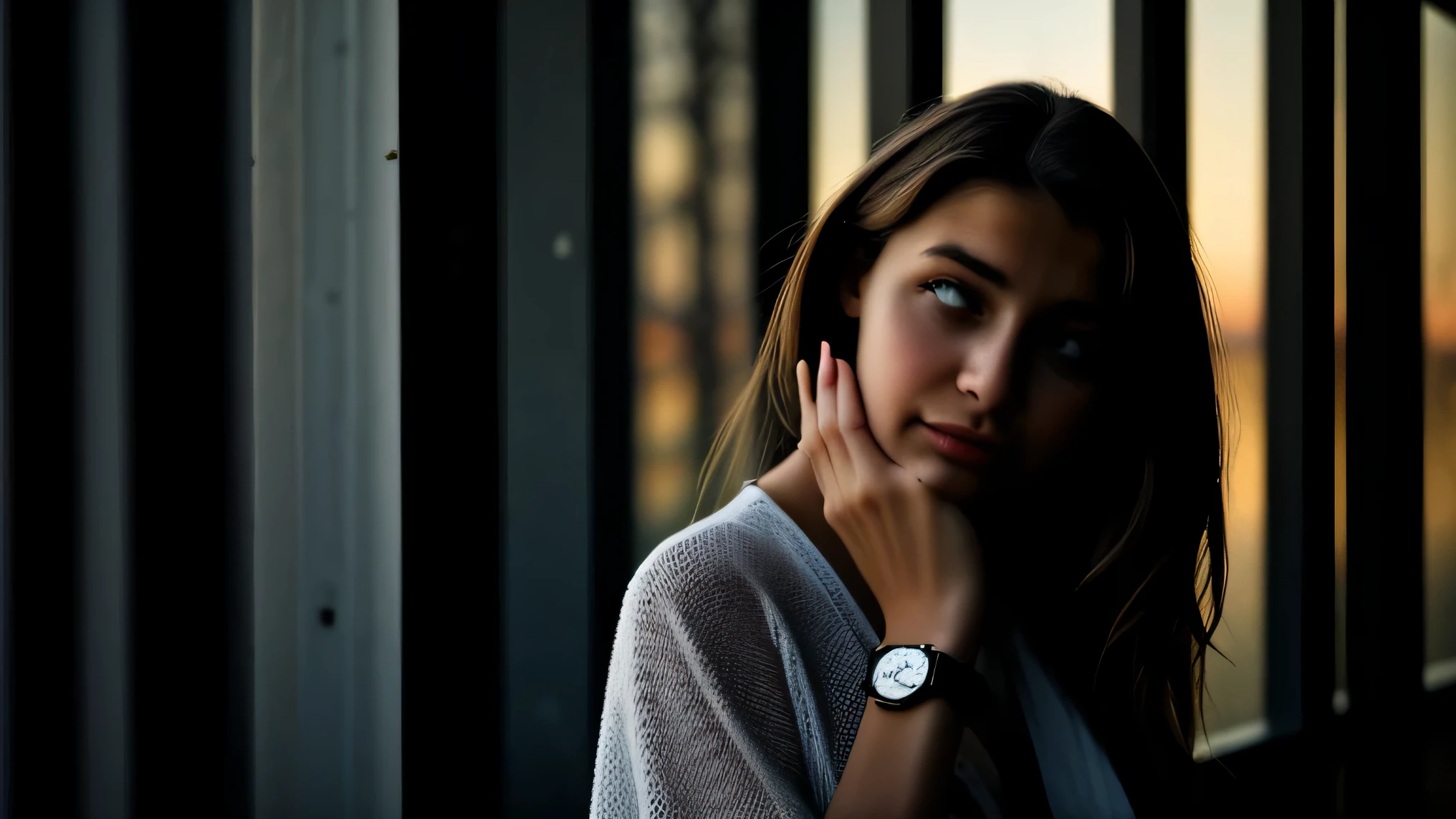 A woman nervously checking her watch, counting down the minutes until her partner leaves for a business trip. A half-packed suitcase sits open on a bed, next to a hesitant traveler struggling to decide whether or not to proceed with plans. A group of friends enjoying a picnic in the park, except for one individual who seems distant and preoccupied despite attempts to engage. In a bustling coffee shop, a woman clutching her cellphone tightly, waiting impatiently for a call confirming her loved one's safe arrival. Family photographs covering a mantlepiece, highlighting precious moments spent together, triggering feelings of nostalgia and unease when separated. A sentimental keepsake, such as a piece of clothing, held close to the chest, offering comfort and reminding the person of home. A poignant farewell hug caught mid-action, capturing the mix of sadness and anxiety experienced prior to parting ways. A woman standing alone near a window, watching raindrops race down the glass, symbolizing tears shed during times of prolonged distance. Someone lingering outside a closed front door after returning home, afraid to enter because they miss their loved ones too much. A tear-streaked diary entry revealing inner turmoil caused by frequent absences and yearnings for closeness. (very realistic) (real face)
