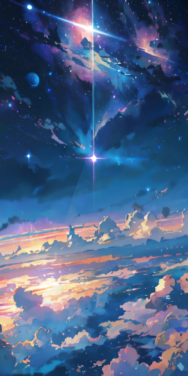 anime - style scene of a beautiful sky with a star and a planet, cosmic skies. by makoto shinkai, anime art wallpaper 4k, anime art wallpaper 4 k, anime art wallpaper 8 k, anime wallpaper 4k, anime wallpaper 4 k, 4k anime wallpaper, anime sky, amazing wallpaper, anime background, heaven planet in background, anime background art