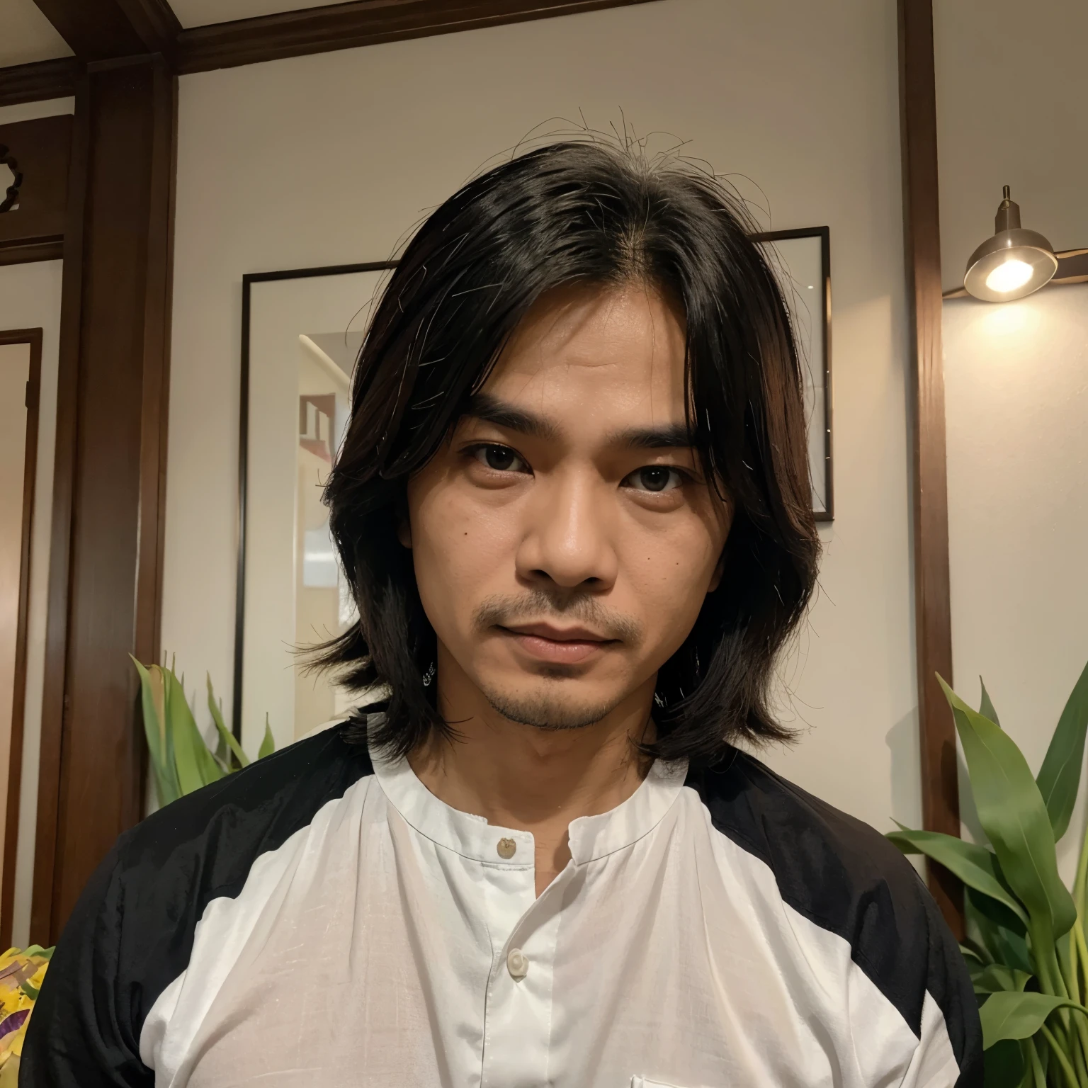 Cowok rambut panjang ada tato di lengan di depan ada tulisan "ABAH SENGGOLAN"