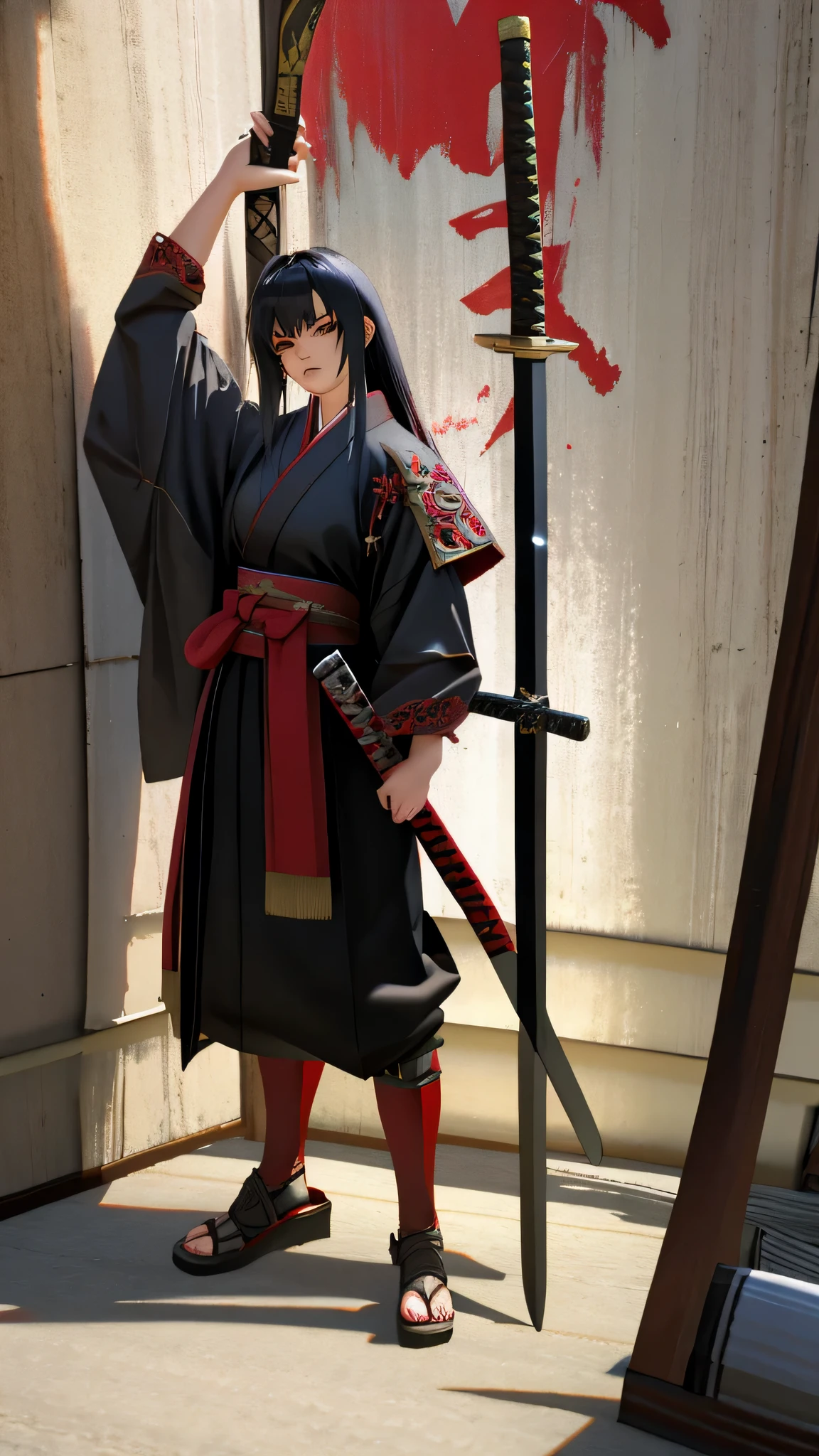 a woman kneeling down with a sword in her hand,very beautiful cyberpunk samurai,she is holding a katana sword,unsheathing her katana,she is holding a sword,ornate korean polearm behind her, realistic anime 3D style, cgsociety 9,2.5D cgi anime fantasy artwork, 3 d anime realistic.pose beautiful.redAssassin.Standing and sitting with his hands on his knees, Carry the sword on your shoulder.(Stand with your arms crossed over your chest, your back against the wall).hair white.
