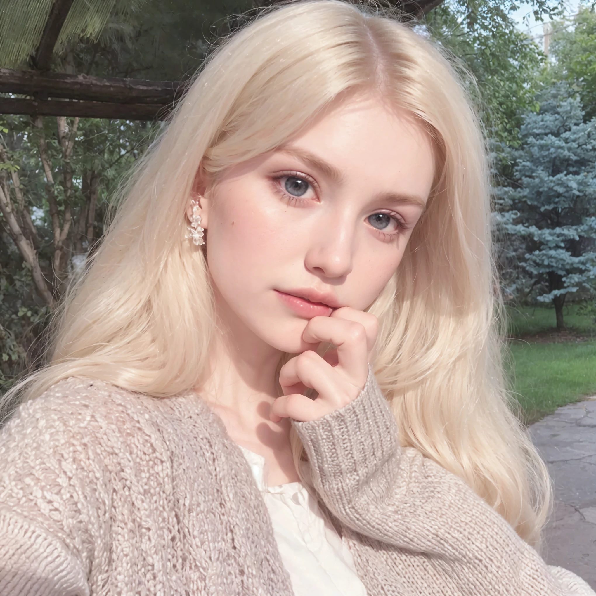 (Best Quality, Masterpiece), 1 girl, beautiful girl, blue_eyes, ((Hair color [rubio Hair], [pixie cut with bangs] Hair)), earrings, lips, short sleeves,realist, narrow waist, charming, long eyelashes, White skin, (beautiful), (detalleed Face), detalleed eyes, detailed iris, 