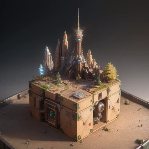 6598年Mars realistic model, (Bifurcation, original photo, best quality, masterpiece:1.4),Steampunk Cyberpunk 6820 City,(CyberpunkMars light:1.3), Mars (related to land),(in a small nature box:1.3),Isometric, small nature, landscape on foundation,landscape,