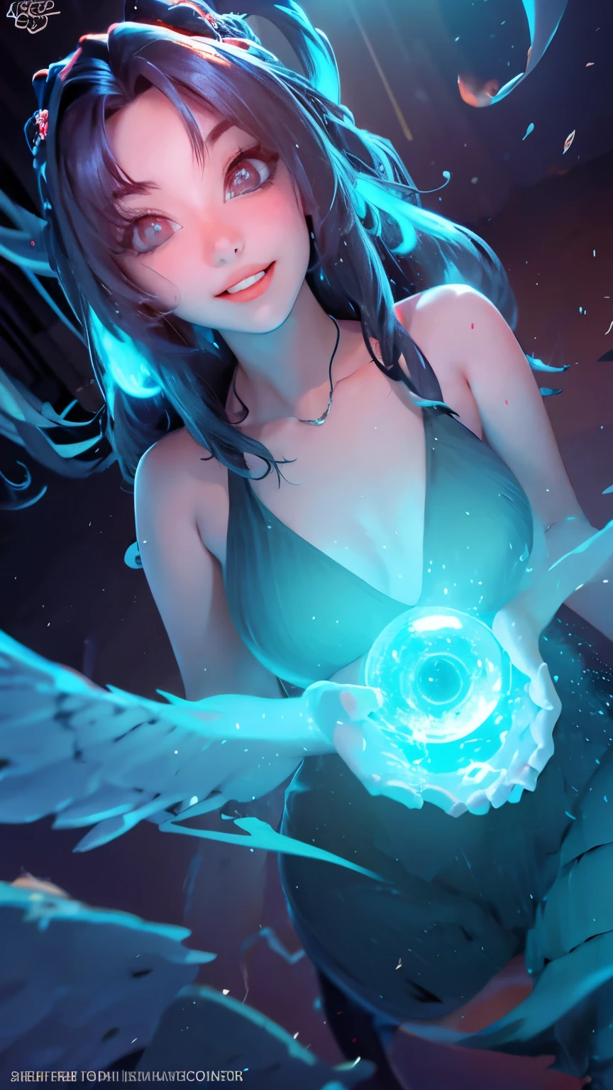 Anime style light blonde hair girl with violet color eyes blowing bubbles under the starry sky