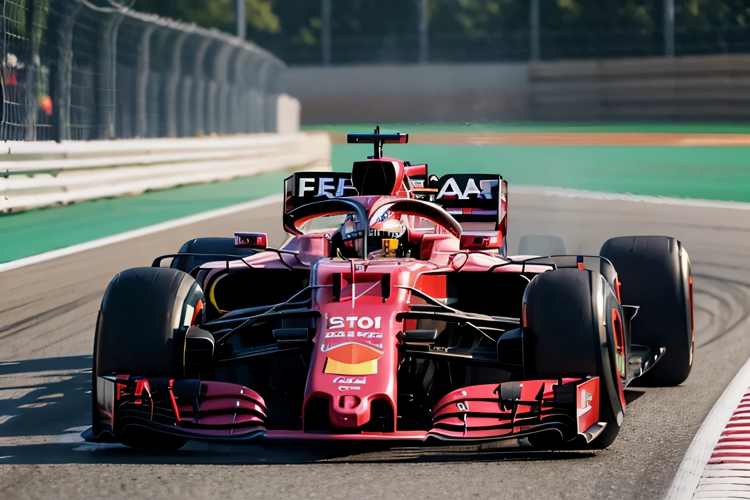 Formula Alafit racing car with red and white flags on the track, f 1/3, f 1/4, f 1, F11:6, F / 1, F11:10, Formula 1, formula one car, f1 racing car blurred in background, f 1 1, F11, f 2 0, Dynamic，Bright metallic color，best quality，masterpiece，（bright colors：1.2）