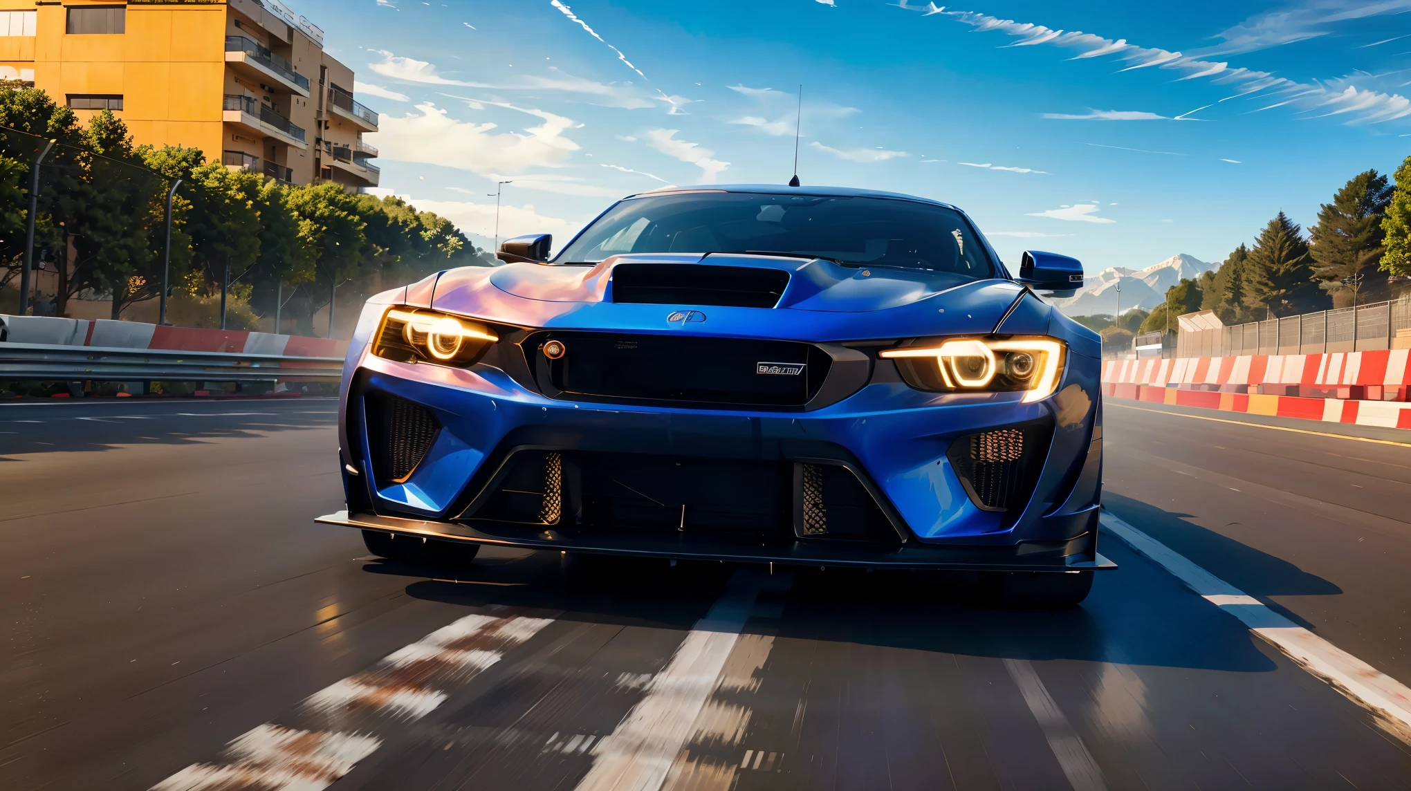 concept:GT machineのレース風景.  

quality:(最高quality, 4k, High resolution, masterpiece:1.2), Super detailed, (real, photorealistic:1.37), 高qualityのアートワーク. 

illumination:Bright colors, Bokeh, Dynamic configuration, a powerful sense of movement,  Lens flare, The overall dramatic atmosphere of the scene, moving depiction.

Subject information:detailed car design, GT machine, fierce competition, speed and adrenaline, professional racing atmosphere, 

Other details:dynamic angle, The spectators cheer, powerful engine roar, glossy paint finish, smooth aerodynamic shape, tire marks on truck, Race tactics that require concentration, dramatic sky, energetic atmosphere, The perfect balance of chaos and precision, thrill of racing, Dynamic configuration, a powerful sense of movement, 背景のBokeh味, 500㎜, f/4.0, photo shoot.