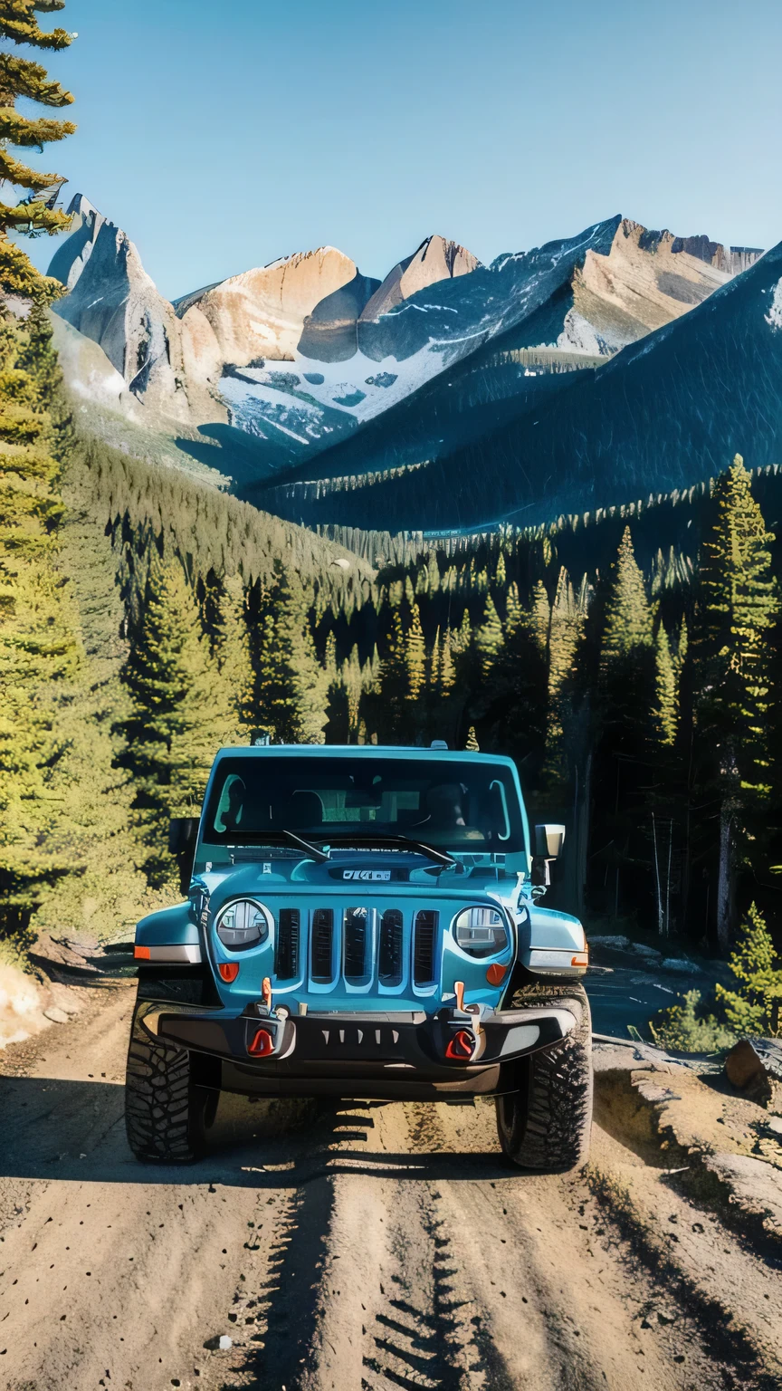 arafed jeep parked on a road in front of a mountain, jeep in background, off-roading, off - road, jeep wrangler, jeep, instagram photo, vehicle photography, traveling through the mountains, front on, instagram post, single file, desktop background, looking majestic in forest, forest in the background, pristine and clean, in the mountains