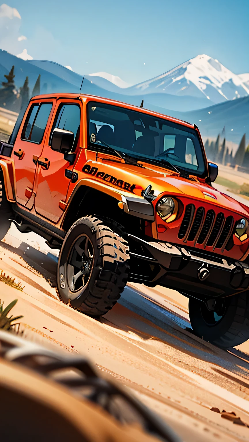 arafed red jeep parked in a field with mountains in the background, jeep wrangler, vehicle, jeep in background, off-roading, jeep, red car, vehicle photography, off - road, photo taken in 2018, full view of a car, by Drew Tucker, vibrant and powerful, vivid and detailed, pexels contest winner, instagram post