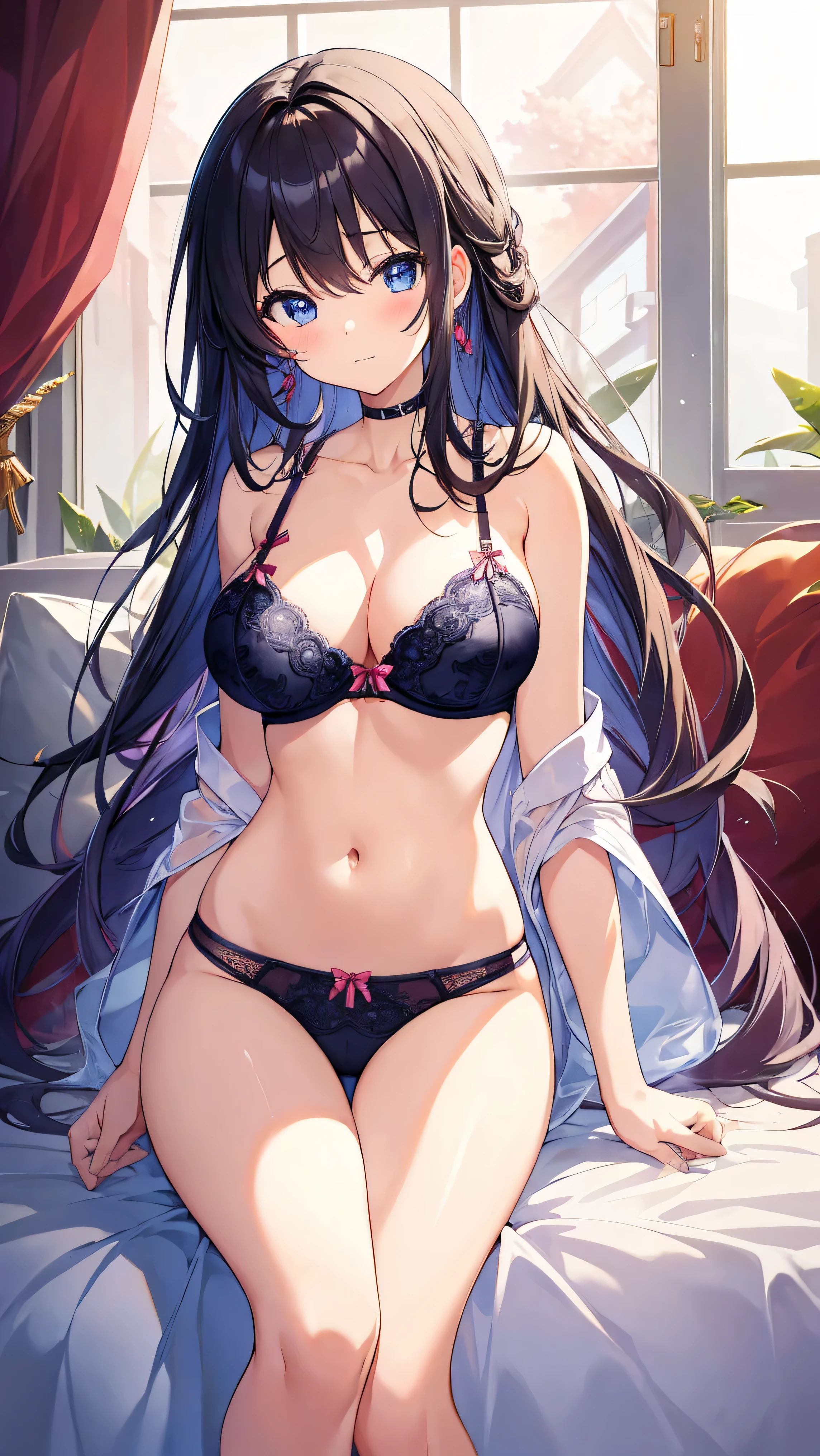 masterpiece、hight resolution、1girl in、large full breasts、in one's underwear only、Cute lingerie、Underwear models、Cute anime illustration、