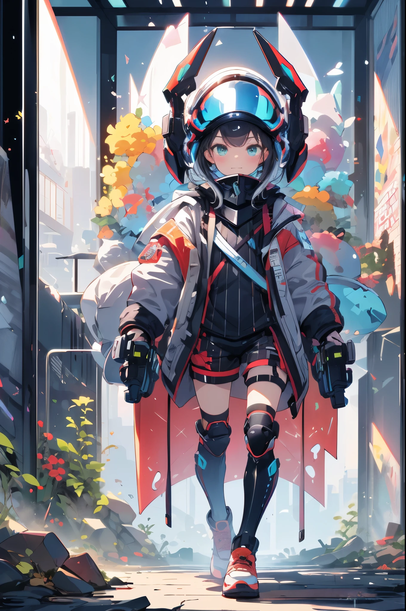 8K, highest quality, masterpiece、ruined tank、gun、An installation centered around a helmet。