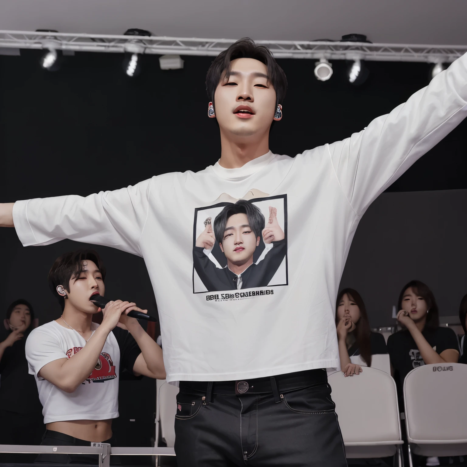 Hombres coreanos kpop Idol en concierto en ropa interior
