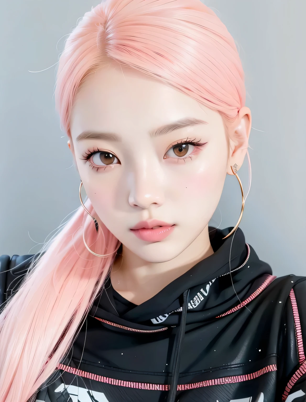 hay una mujer con cabello rosado y una chaqueta negra, retrato de jossi de blackpink, Cabello rosado y ojos cian., kim doyoung, sakimichan, con cabello rosado, ulzzang, jossi de blackpink, jinyoung shin, 8k selfie photography, capturado en canon eos r 6, kim taejin, sun yunjoo