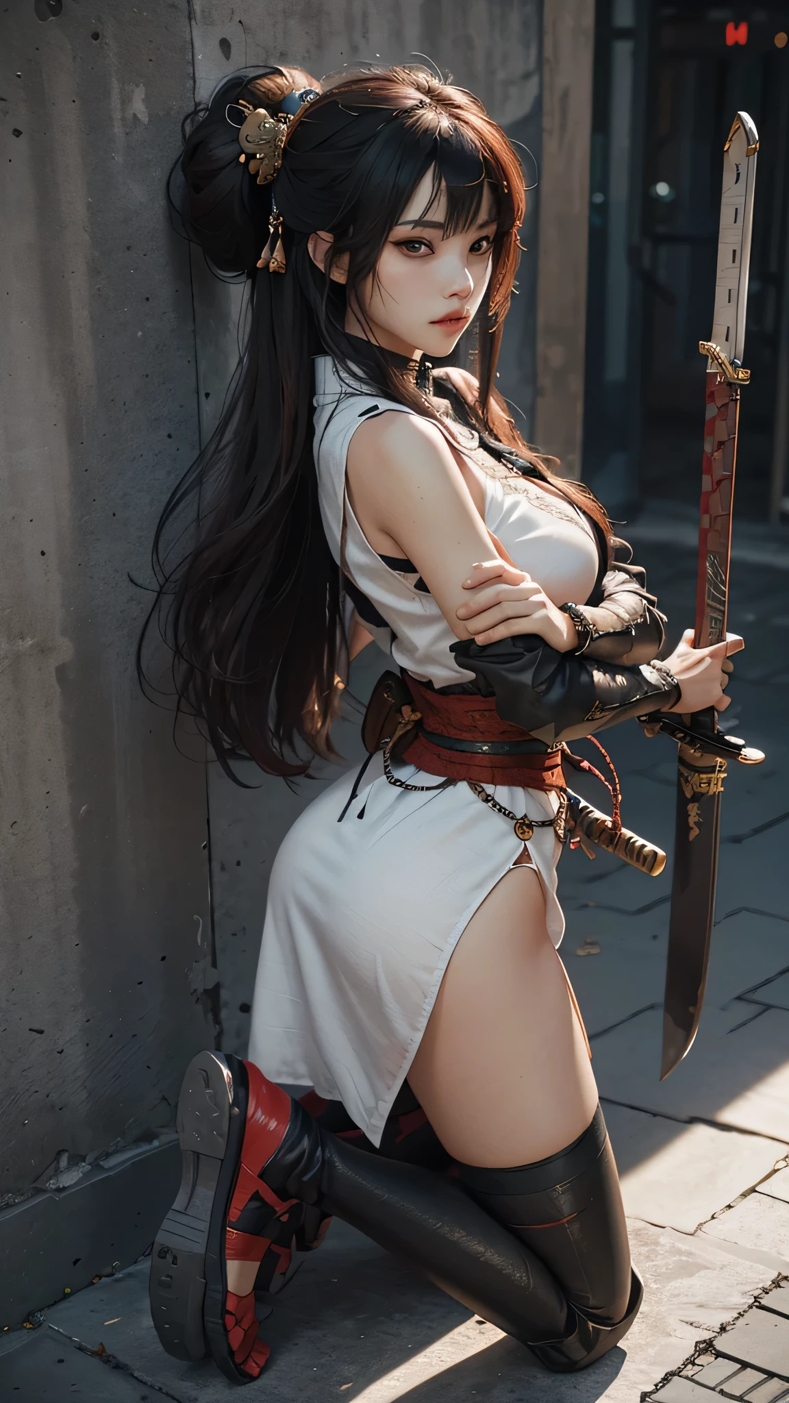 a man in a white shirt holding two swords, a portrait, unsplash, shin hanga, 2 4 year old female model, white skirt and barechest, shinigami, obi strip, eve ventrue, shot with hasselblad, menacing!!!, jill stingray, masterpiece!