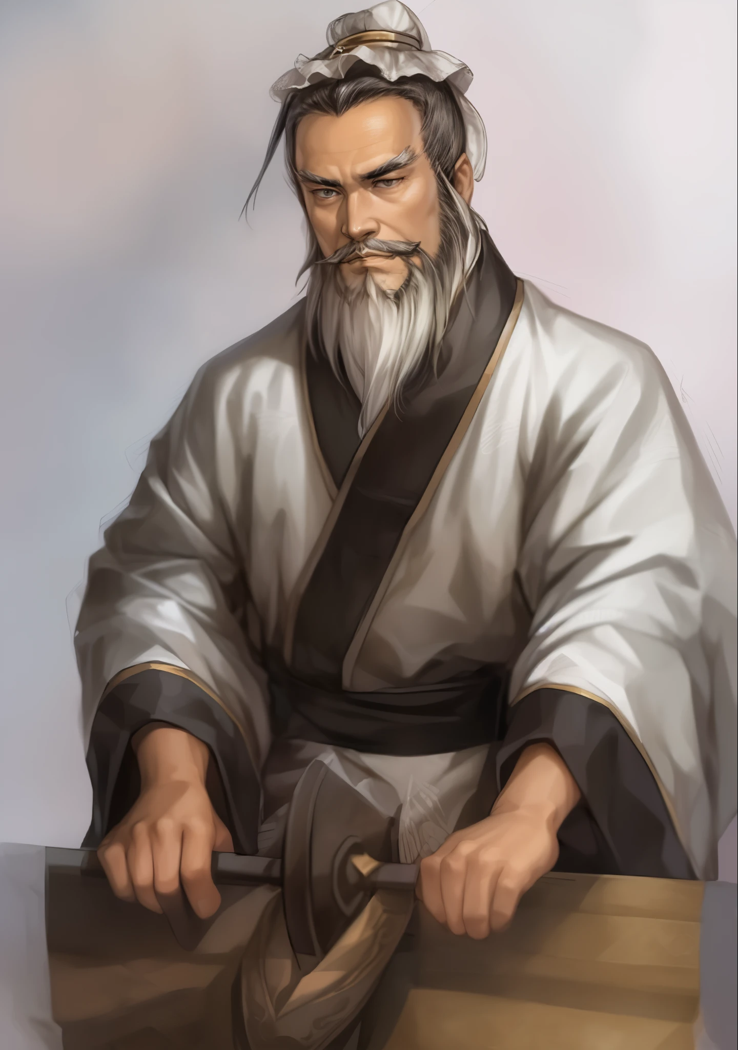 One with a long beard、Drawing of man with beard, inspired by Wu Daozi, Inspired by Hu Zaobin, Inspired by Cao Zhibai, Inspired by Dong Yuan, inspired by Li Gonglin, Inspired by Wu Li, inspired by Zhao Mengfu, bian lian, Inspired by Wu Bin, inspired by Wu Zuoren