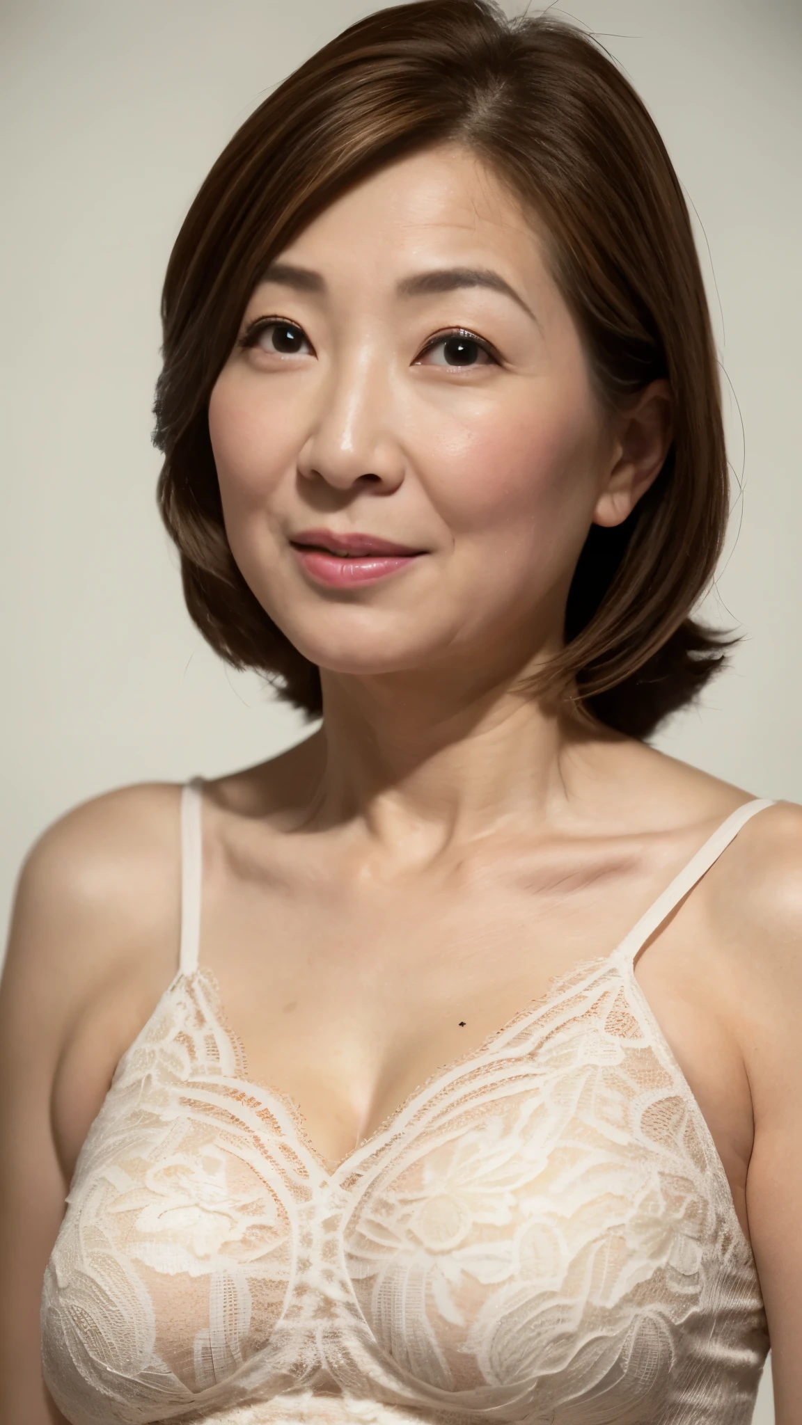 (close up of face), remove background, gravure, facing the front, ((photorealistic)), flashy makeup, from the chest up, masterpiece, highest quality, Super detailed, realistic, super dense skin, anatomically correct, (1 Japanese mature woman), (alone), 100 years old, big breasts, mature celebrity, Glamour, Sexy, pure white skin, looking at the viewer,