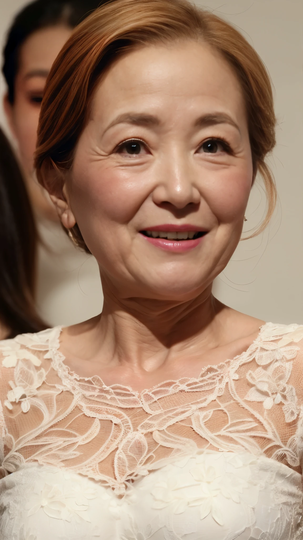 (close up of face), remove background, gravure, facing the front, ((photorealistic)), flashy makeup, from the chest up, masterpiece, highest quality, Super detailed, realistic, super dense skin, anatomically correct, (1 Japanese mature woman), (alone), 100 years old, big breasts, mature celebrity, Glamour, Sexy, pure white skin, looking at the viewer,