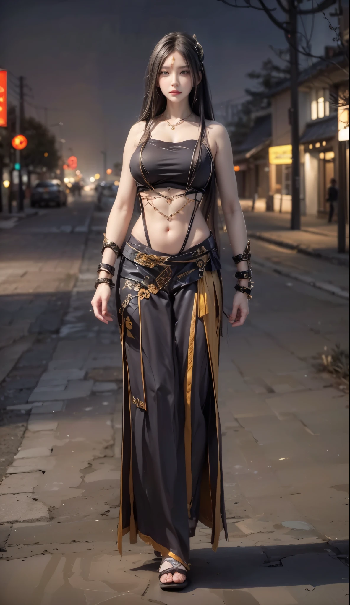 realistic, 1 women, best quality, 12k, Per HD, 1080p, wear Allstars shoes, long hair, big round breasts, cleavage, ponytail, necklace, jewelry, shorts, short jacket, slim hips, hair tie, yellow eyes, black hair, super detailed, Eye details, hair details, person details, mouth details, face details, breast details, clothes details, hair details, pants details, hand details, whole body