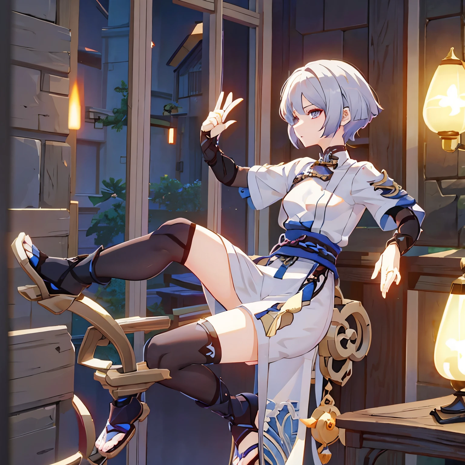 White hair short hair Chinese style slave knife cool girl