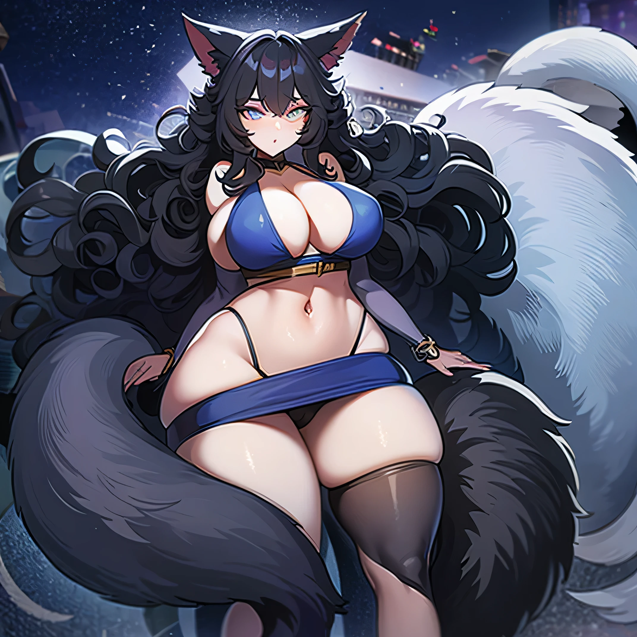 Appearance: 5’5, werewolf Girl, Fluffy Ears, Fluffy Tail, Claws, Curvy Body, Blue Eyess, Tight sexy work Outfit , Long Black Hair.