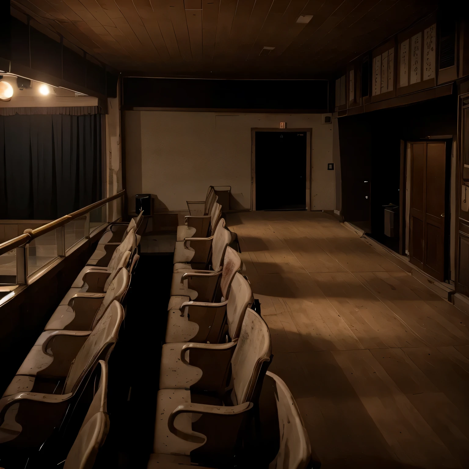 have a room,There are many empty seats inside, an old cinema, old cinema, theater, theater舞台, theater stage, Empty back room at night, completely empty, photo of a big theaterstage, empty stage, The terrifying emptiness of liminal space, epic theater, , photo, nice picture