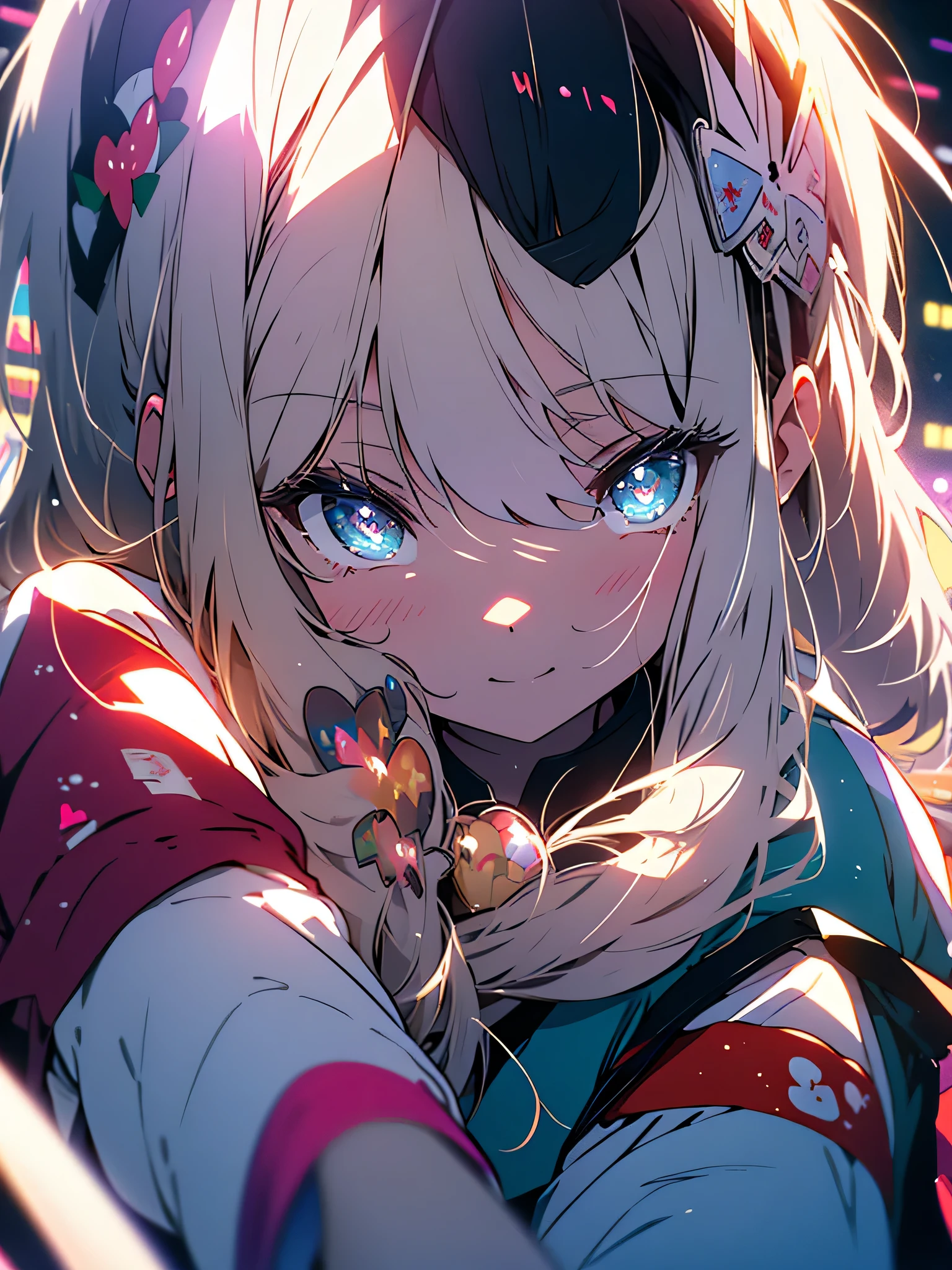 (highest quality、masterpiece、High resolution、be familiar with)、(shining eyes、be familiar with美しい顔)、2 girls、smile、Photo booth、peace sign、cute anime、Two cute girls take photo purikura side by side、POP background