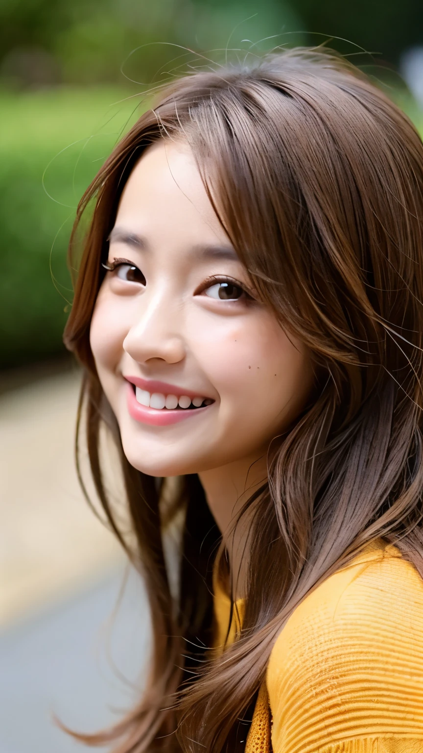 highest quality、pretty girl、(brown hair:1.2)、looking at the viewer、take a picture of the whole thing、Spiteful eyes、smile、
